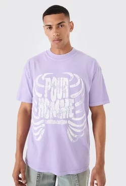Purple Oversized Washed Ribcage Print T-shirt