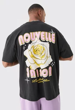 Oversized Nouvelle Floral Print T-shirt Black