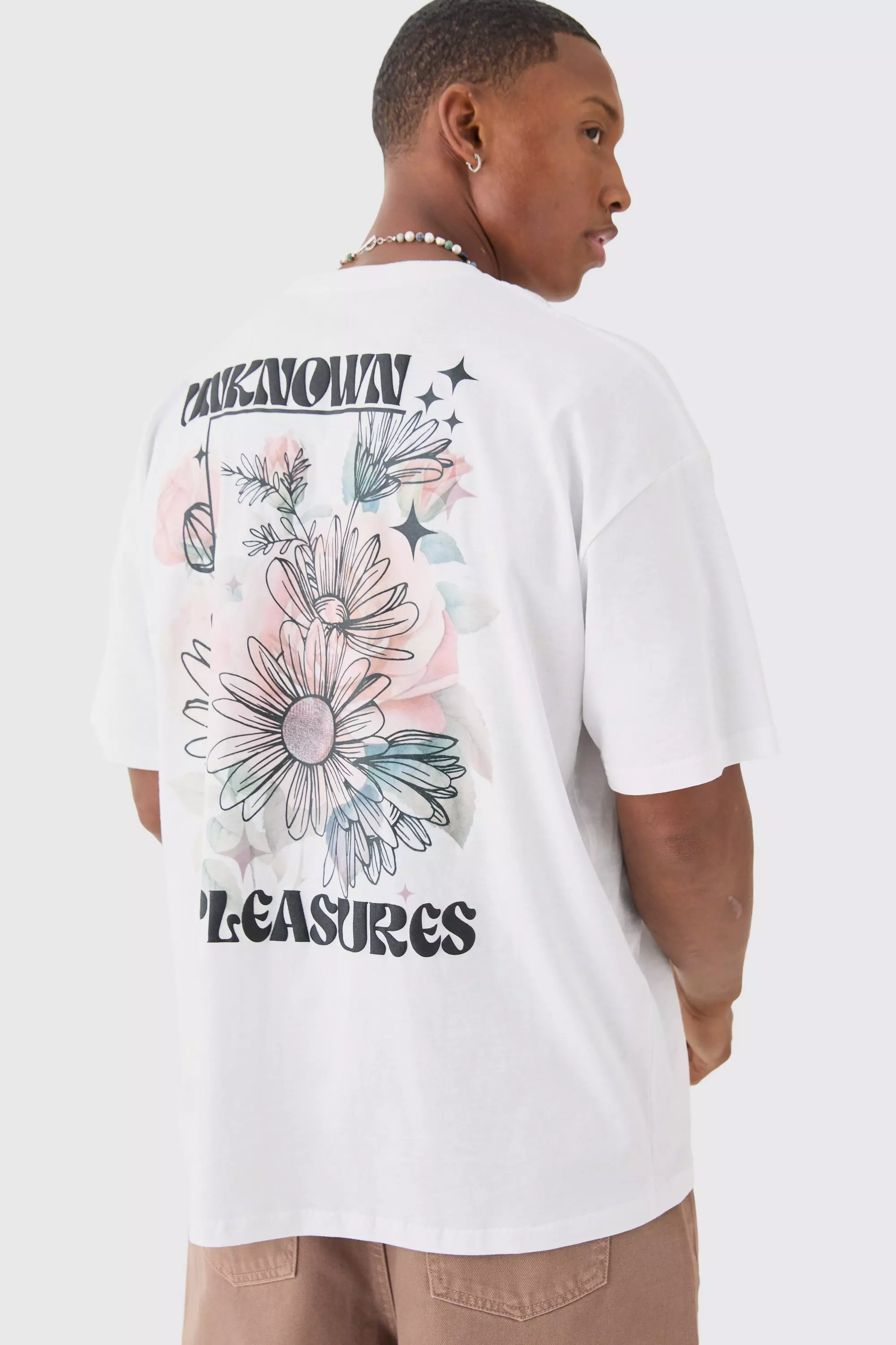 Oversized Unknown Pleasures Floral T-shirt White