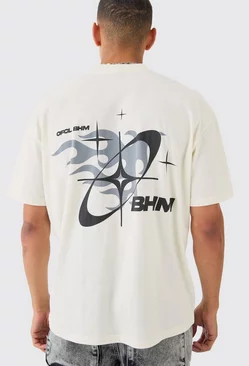Oversized Boxy Extended Necl Bhm Flame T-shirt Ecru