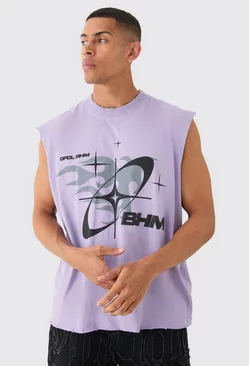 Oversized Extended Neck Boxy Drop Shoulder Washed Bhm Tank Lilac