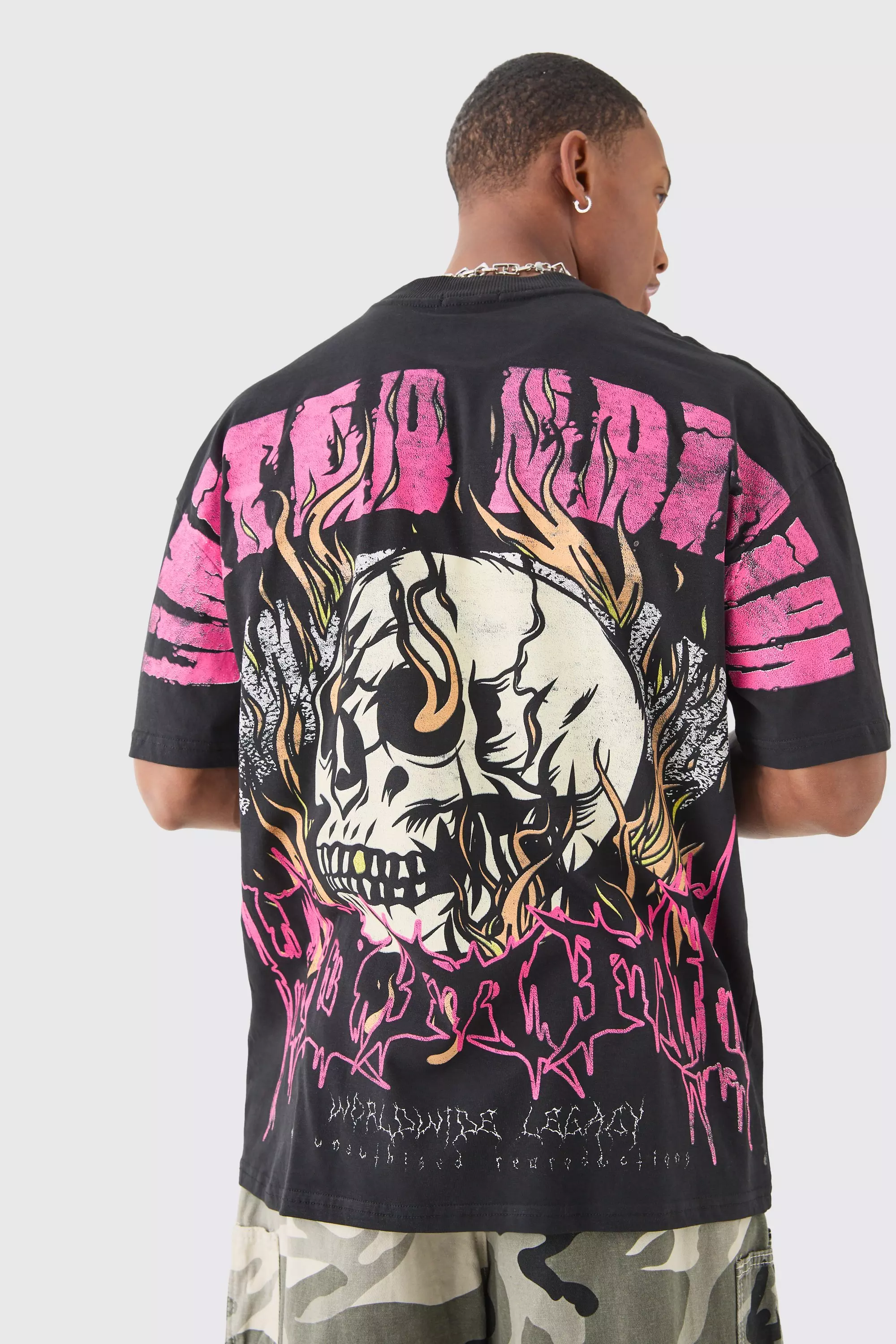 Oversized Extended Neck Over The Seam Gothic Back Print T-shirt | boohooMAN USA