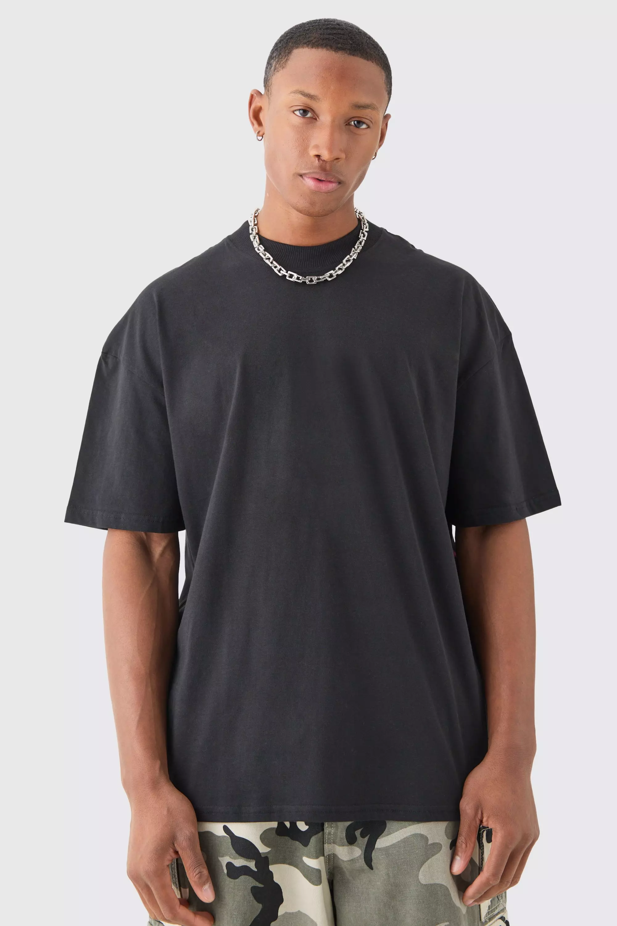 Oversized Extended Neck Over The Seam Gothic Back Print T-shirt | boohooMAN USA