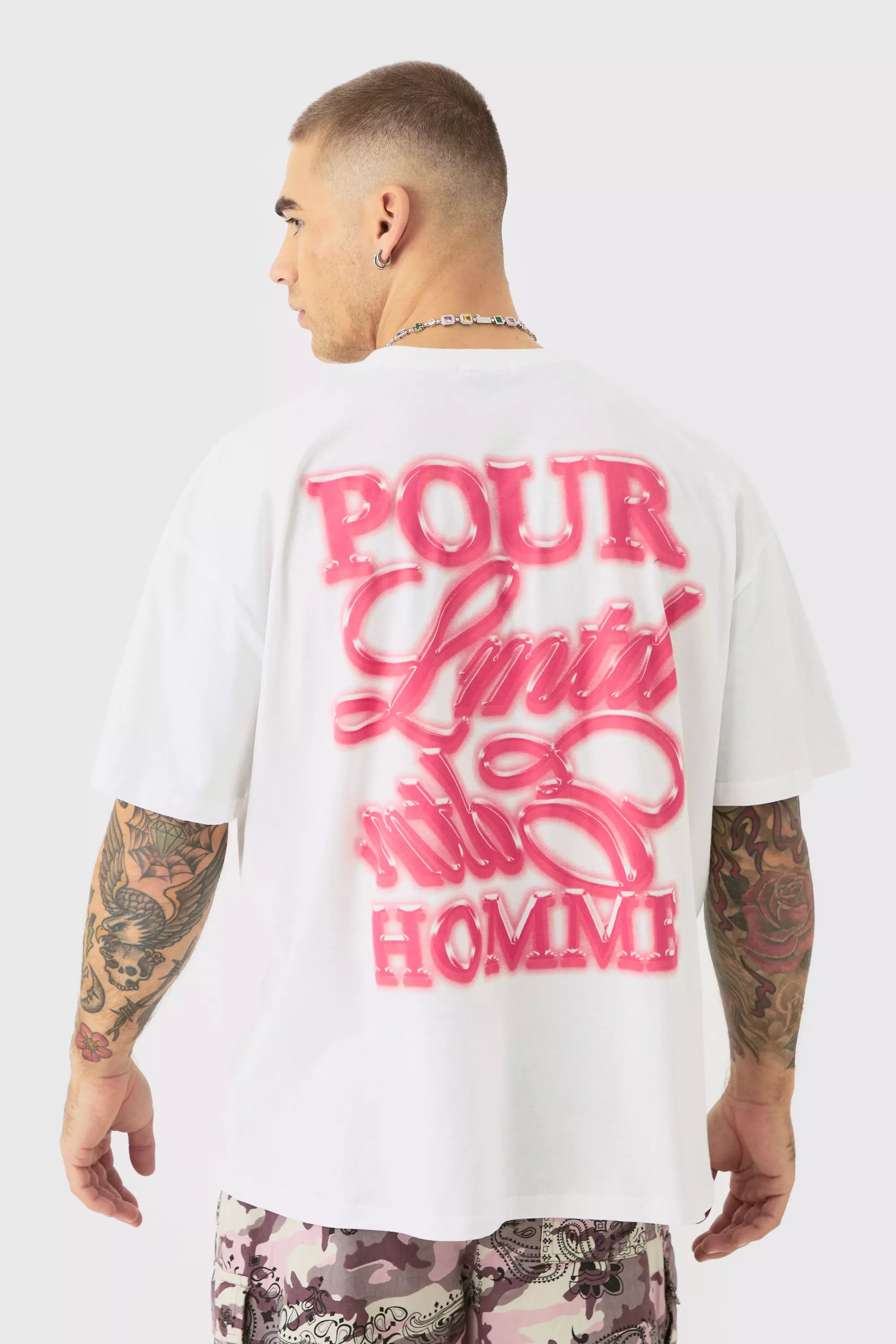 Oversized Boxy Homme Text Print T-shirt White