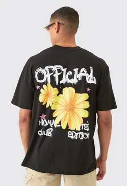 Oversized Sunflower Doodle Print T-shirt Black