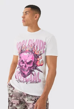 White Oversized Skull Flame Graphic T-shirt