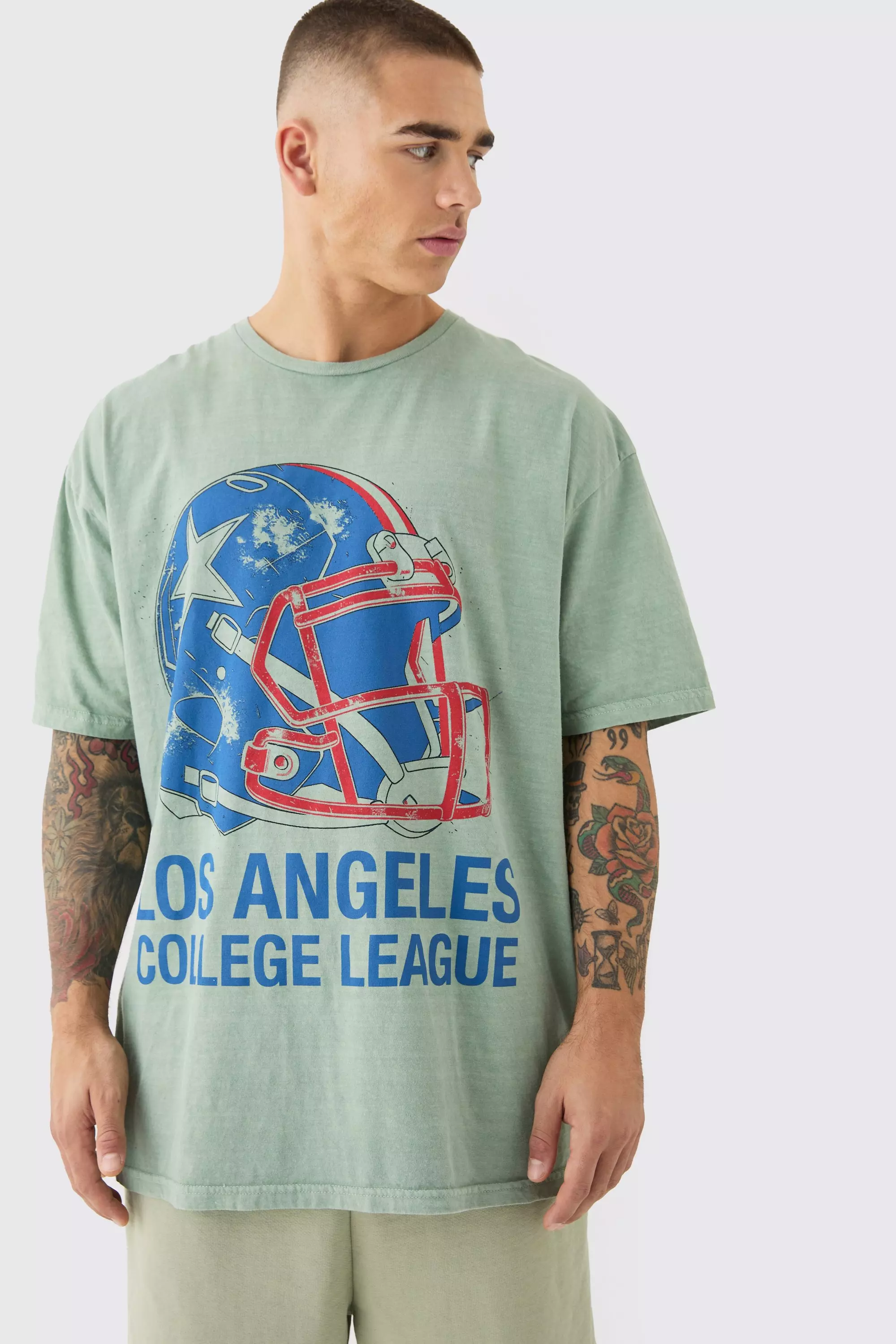 Oversized Los Angeles Varsity Wash T-shirt Khaki