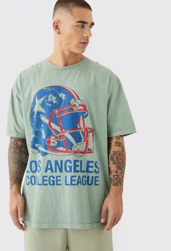 Oversized Los Angeles Varsity Wash T-shirt Khaki