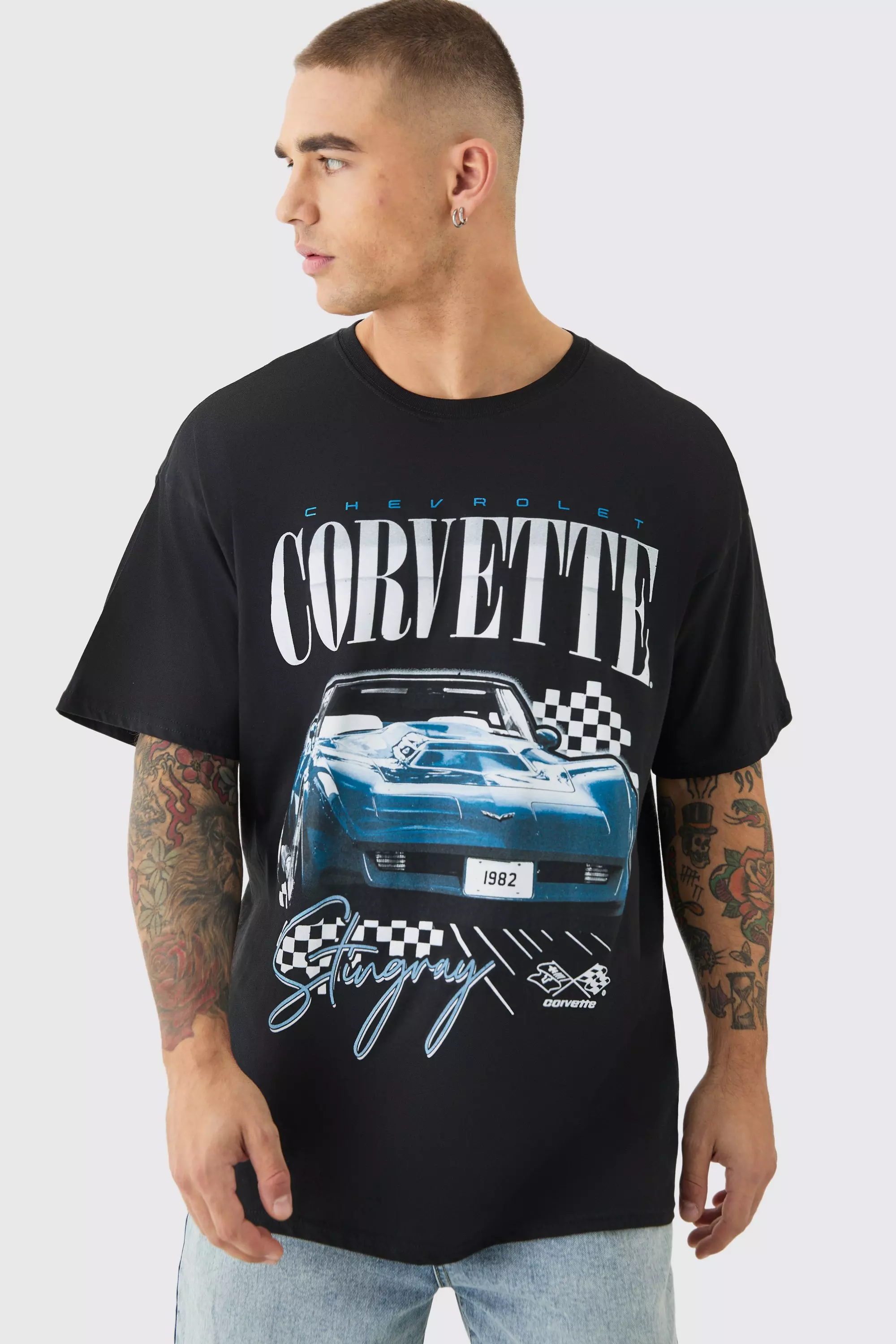 Black Oversized Corvette License T-shirt alternative image