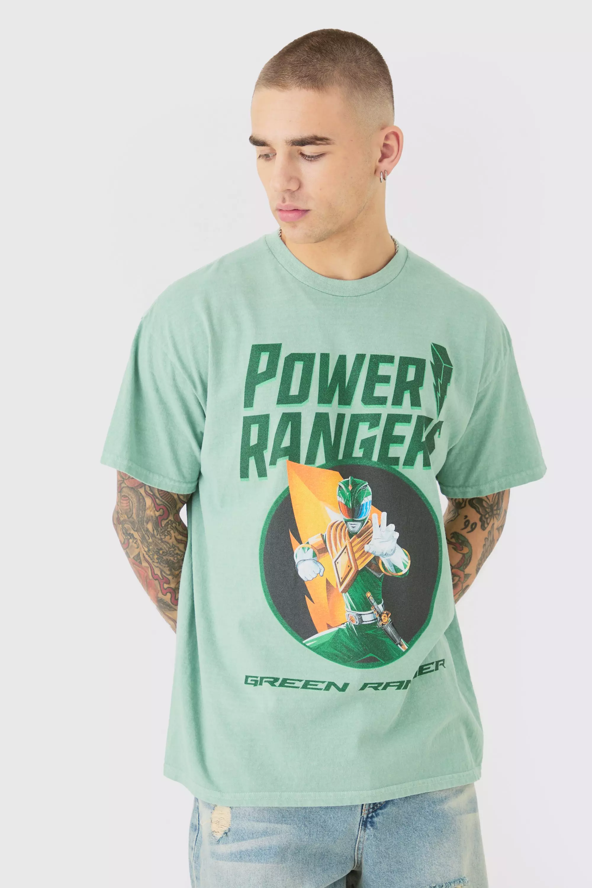 Green Oversized Power Rangers Wash License T-shirt