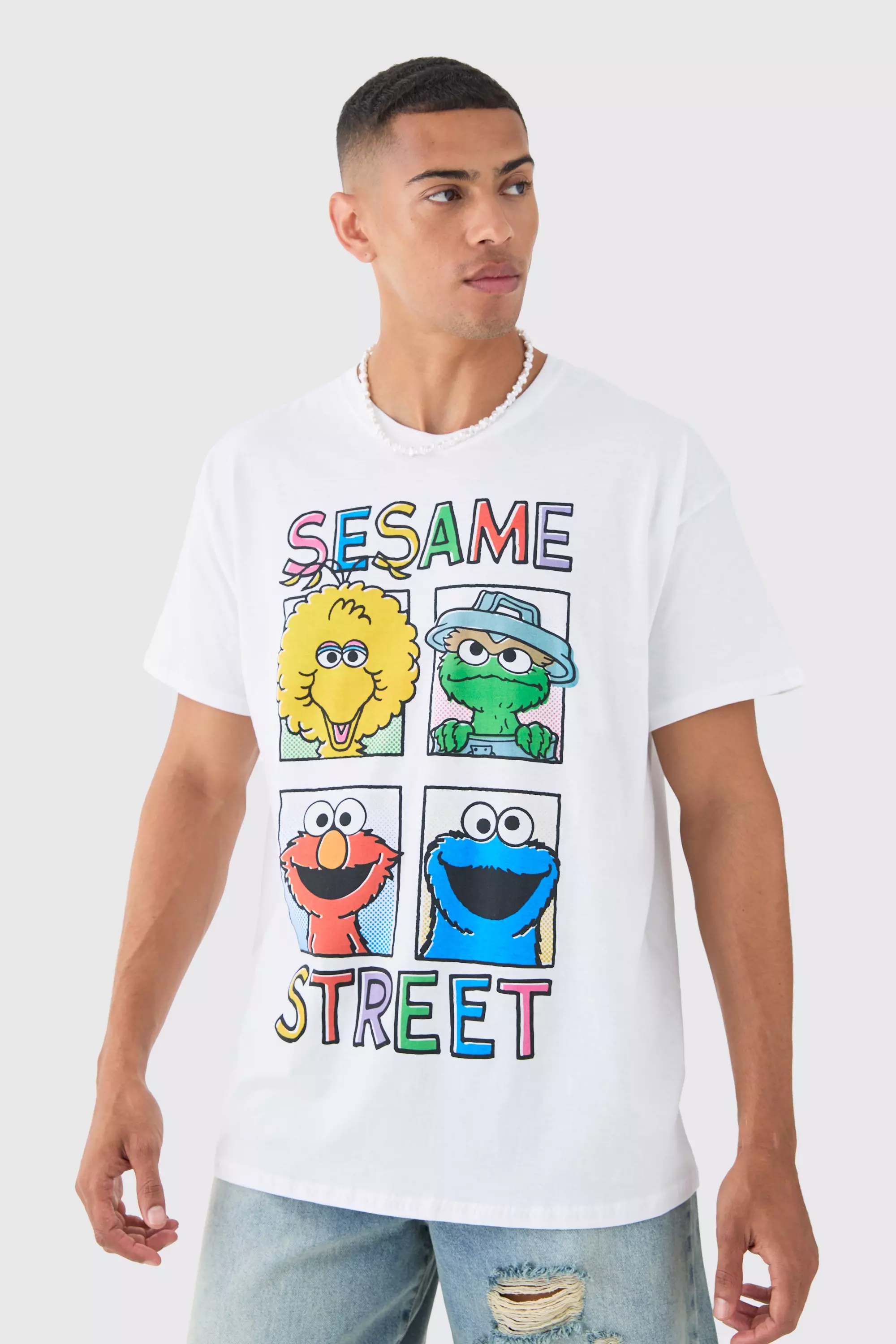 Oversized Sesame Street License T-shirt White