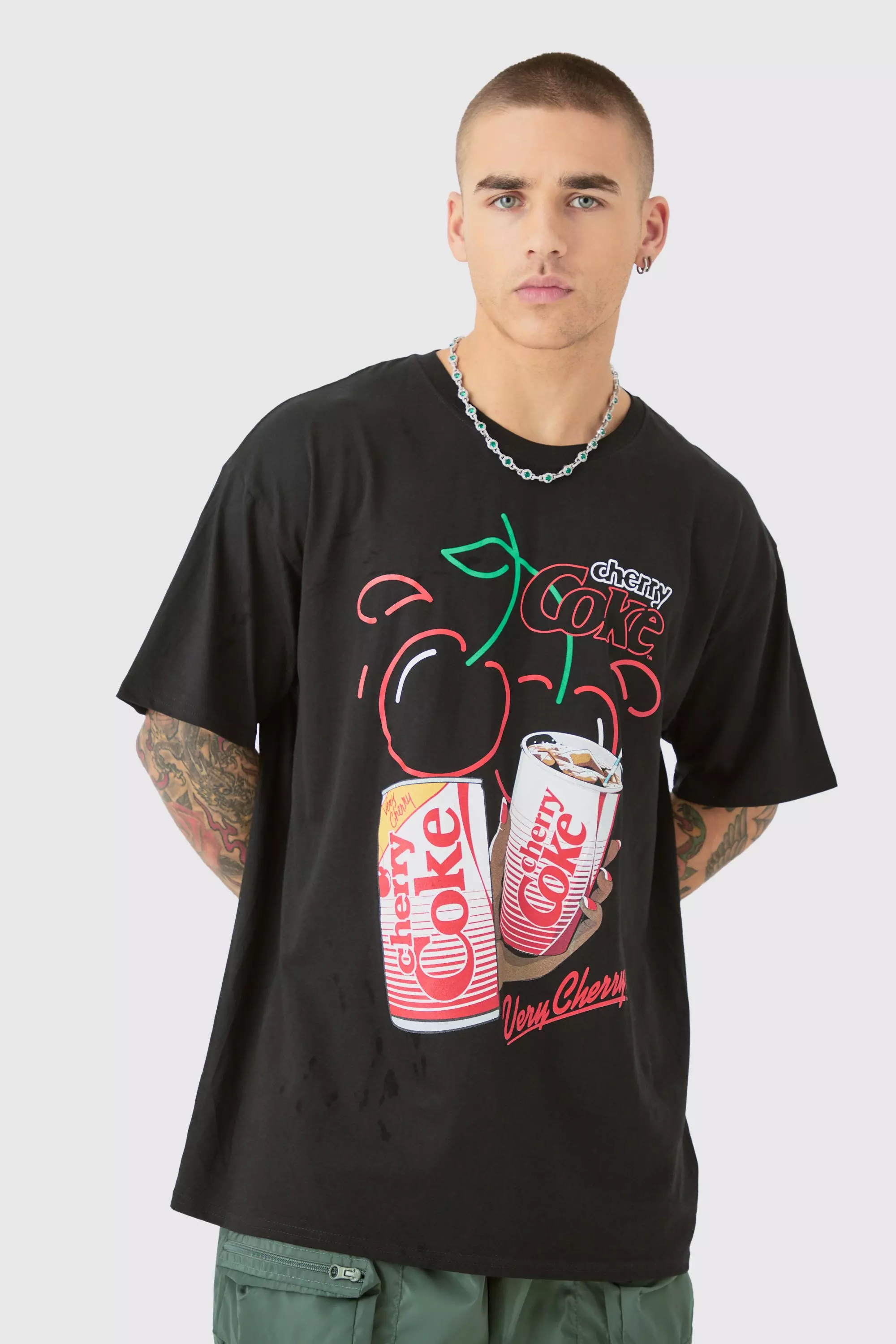 Oversized Cherry Coke License T-shirt Black
