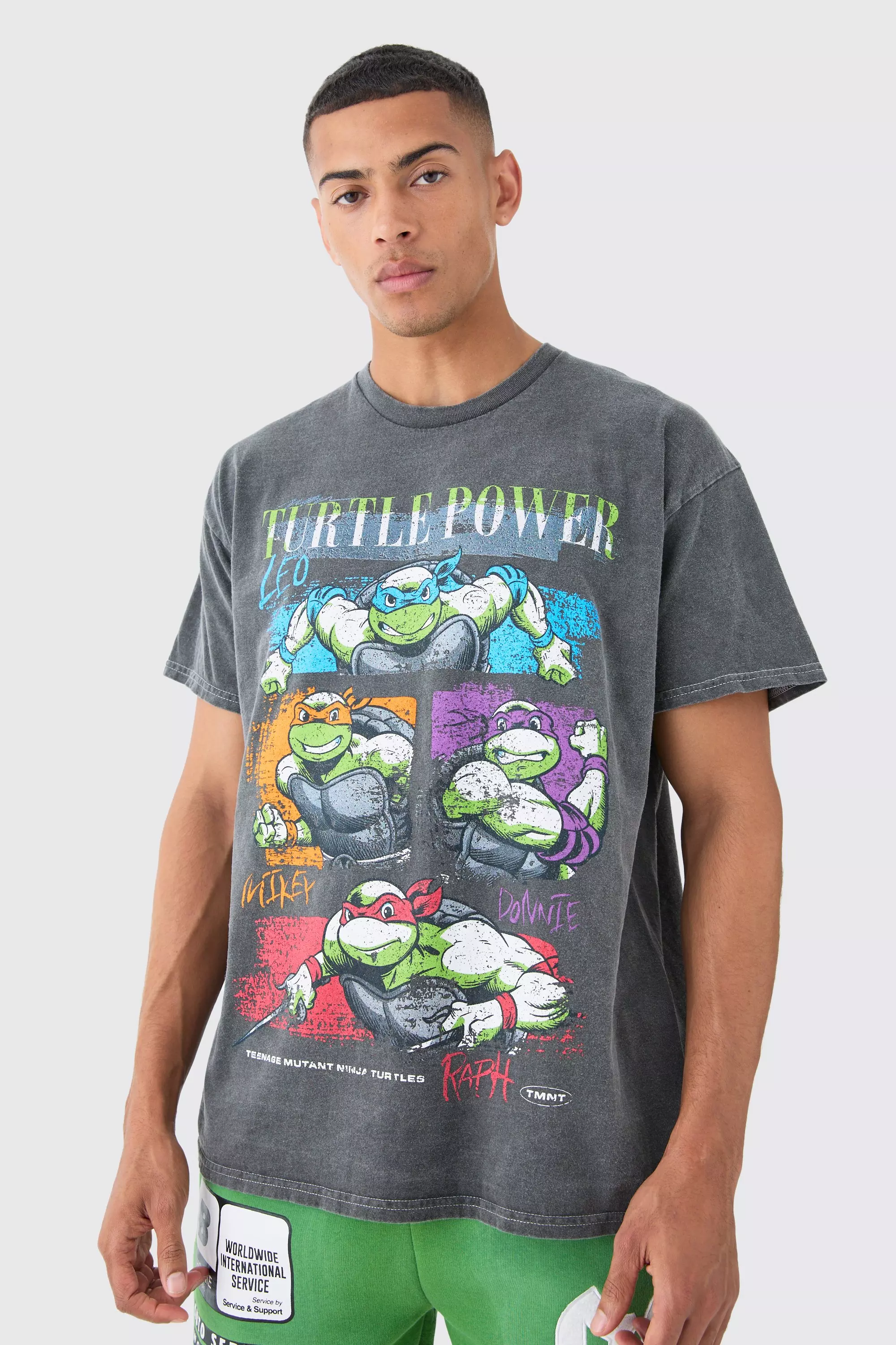 Oversized Ninja Turtles Wash License T-shirt Charcoal