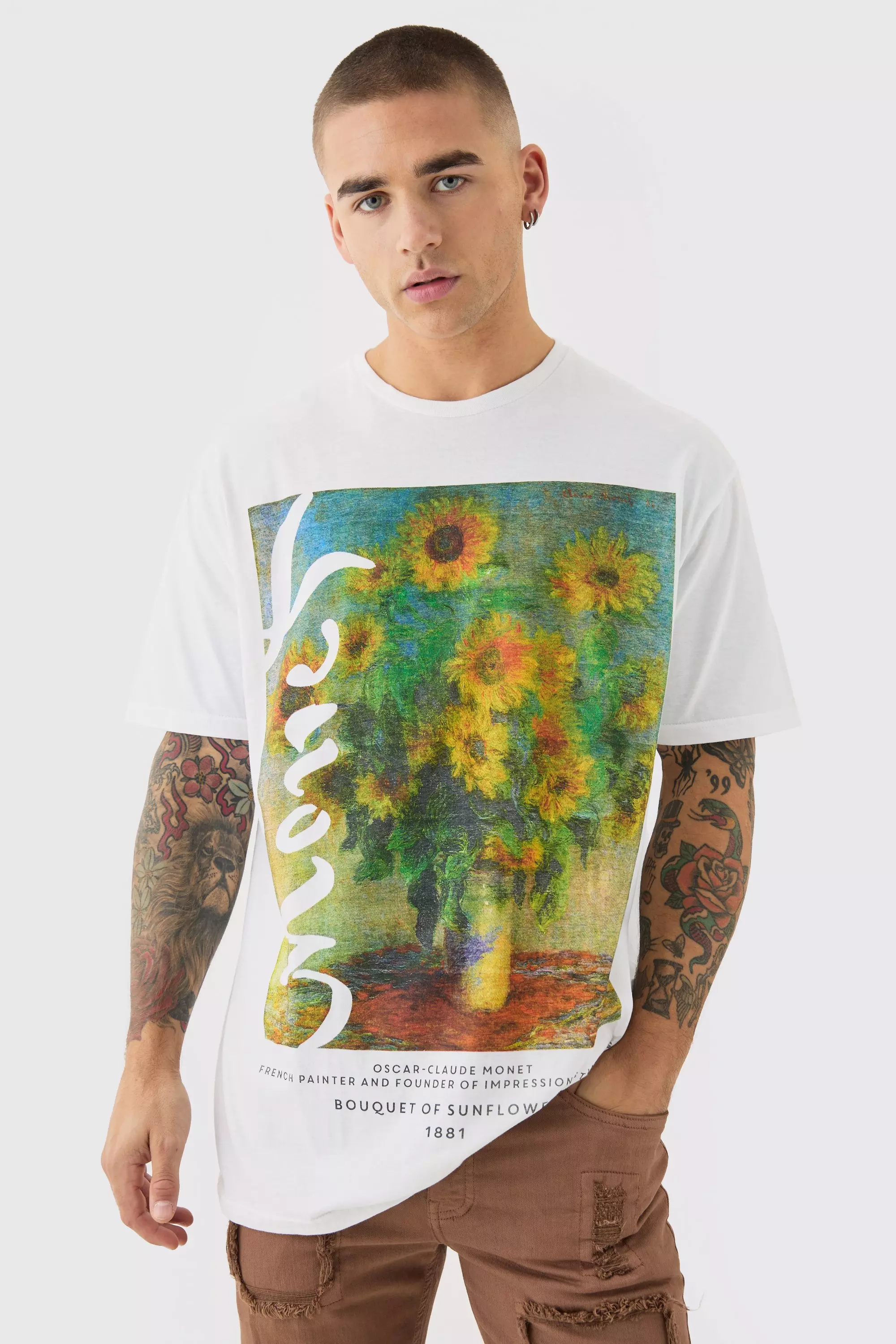 White Oversized Van Gogh Sunflower License T-shirt