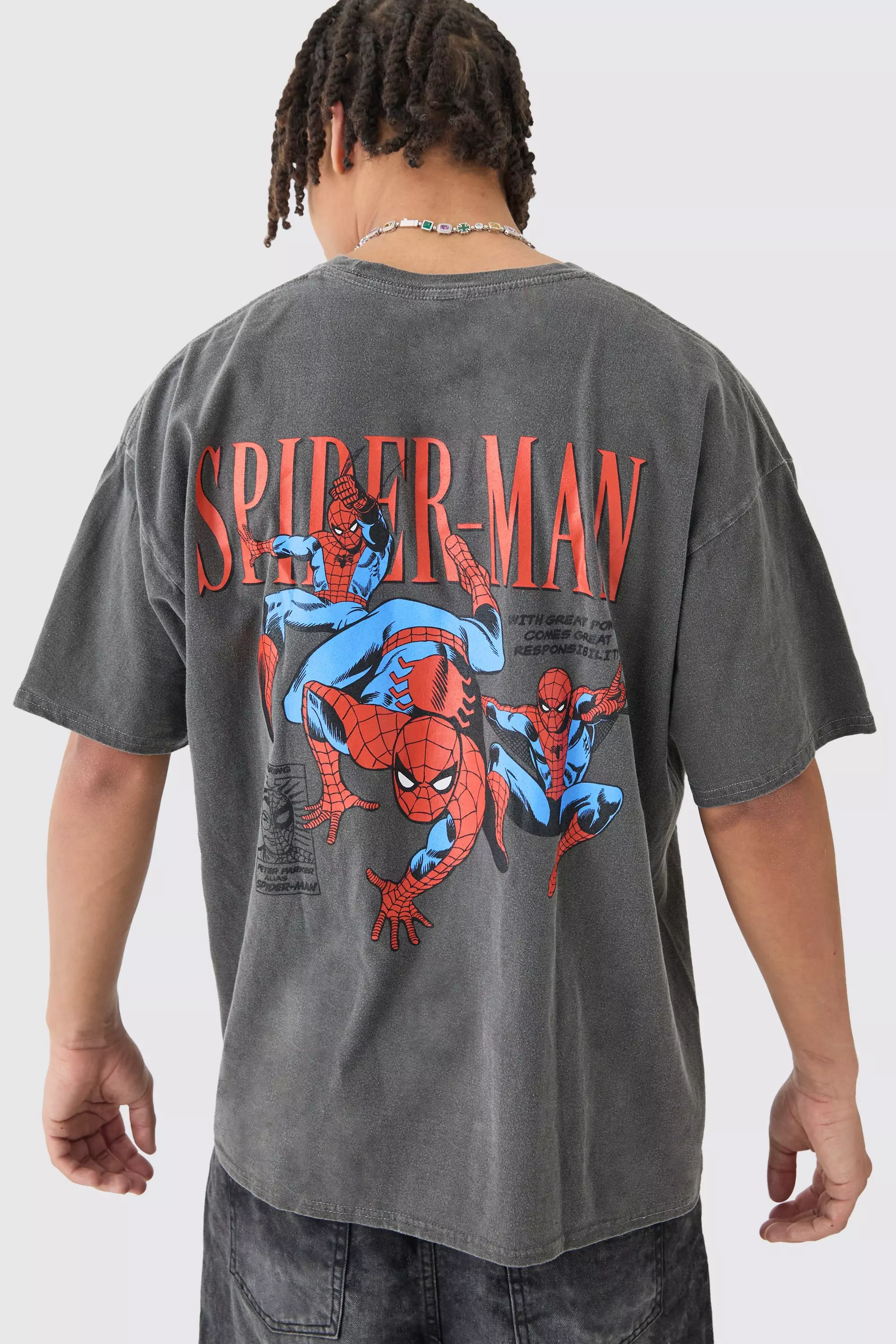 Oversized Marvel Spiderman Wash License T-shirt Charcoal