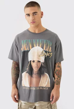 Charcoal Grey Oversized Jennifer Lopez License T-shirt