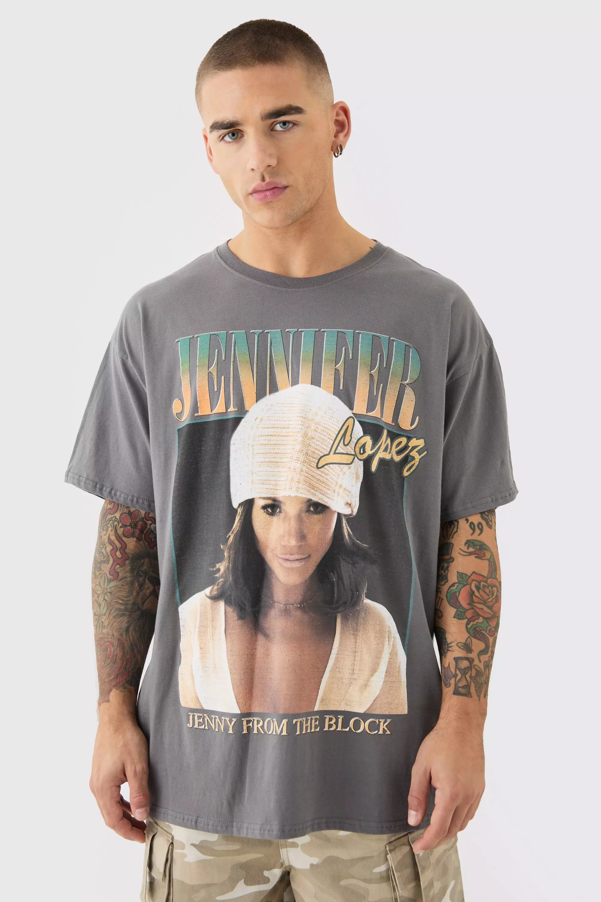 Oversized Jennifer Lopez License T-shirt Charcoal