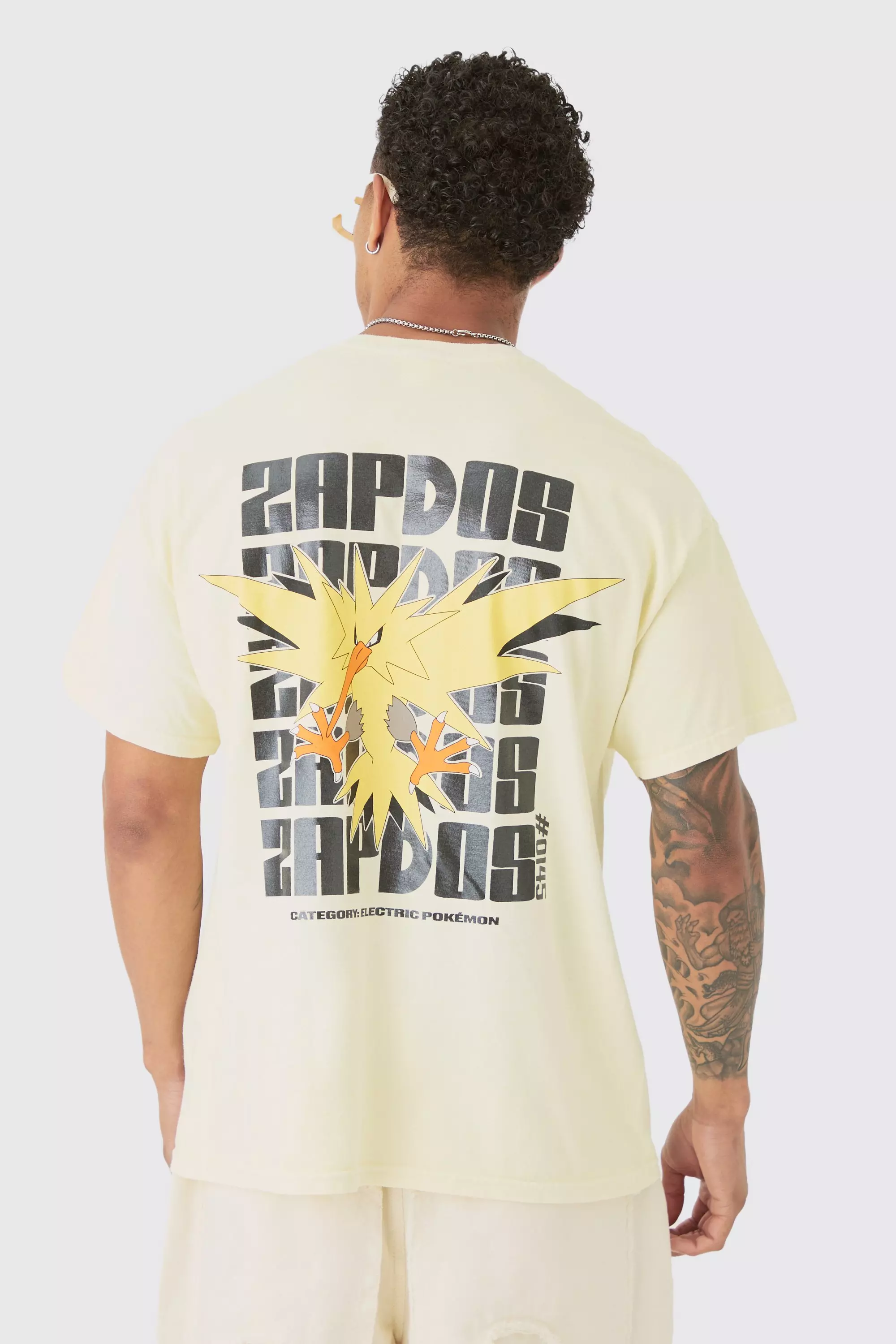 Yellow Oversized Pokemon Zapdos Wash License T-shirt
