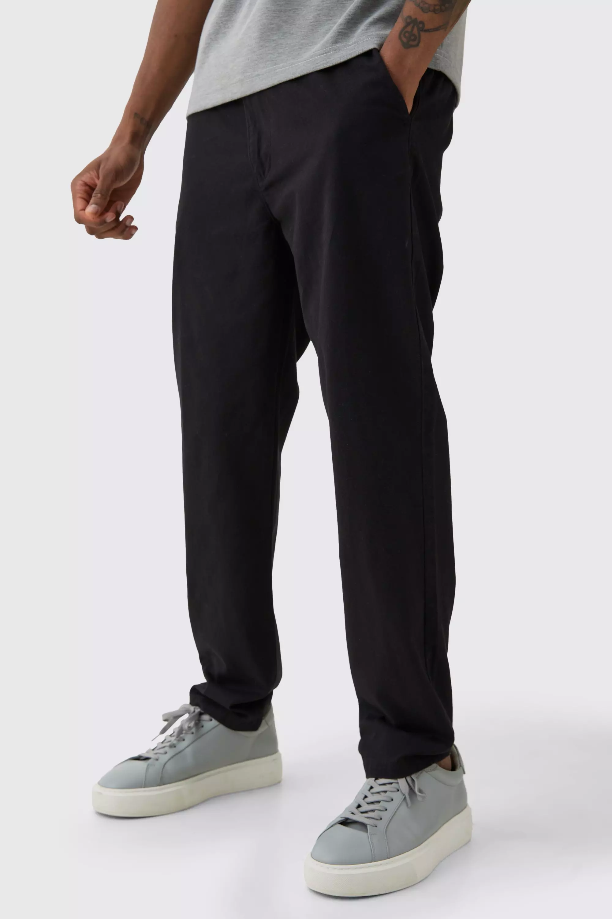 Black Tall Fixed Waist Slim Cropped Chino Pants