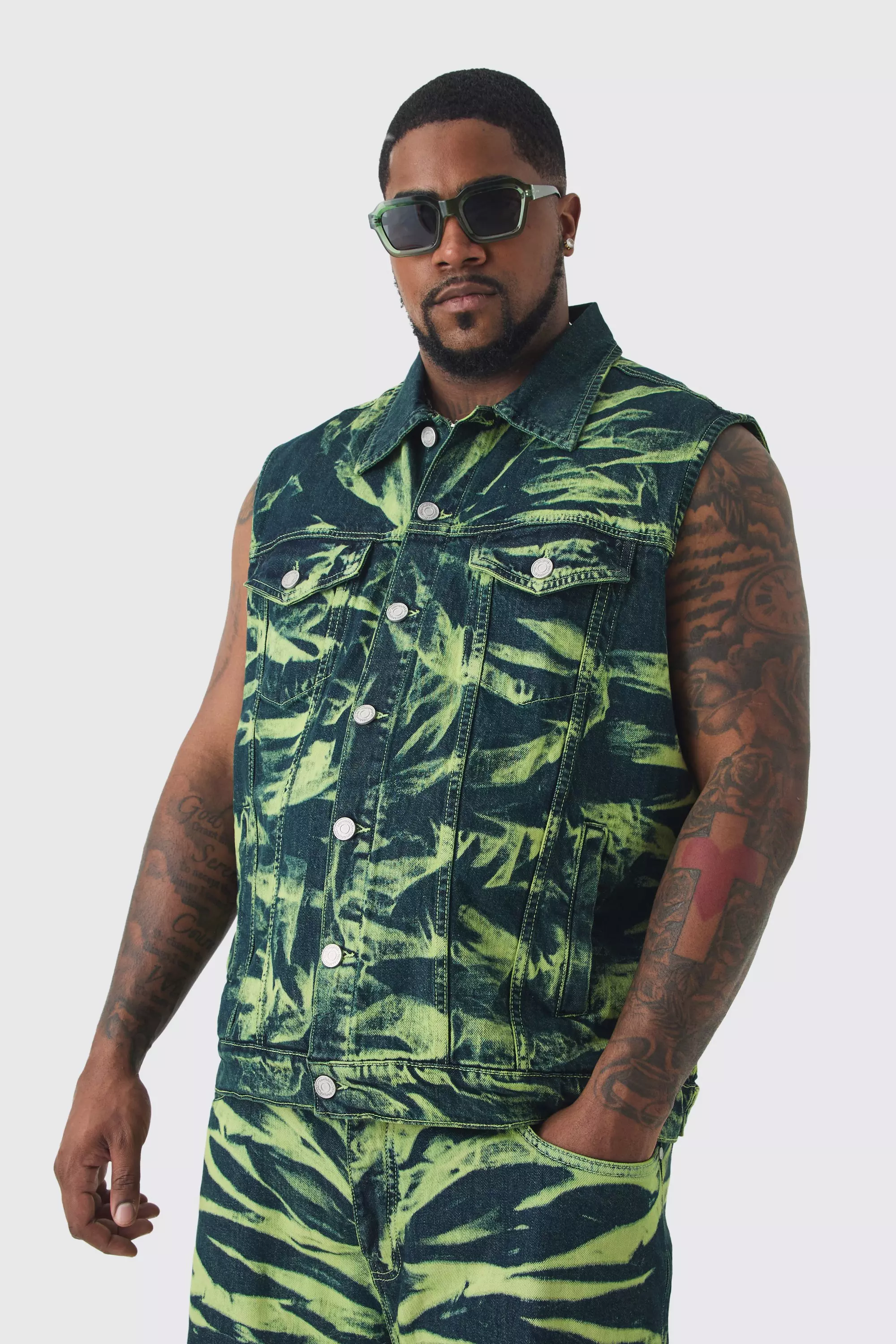 Giacca Smanicata Taglie Forti In Denim Candeggiato, Green immagine alternativa