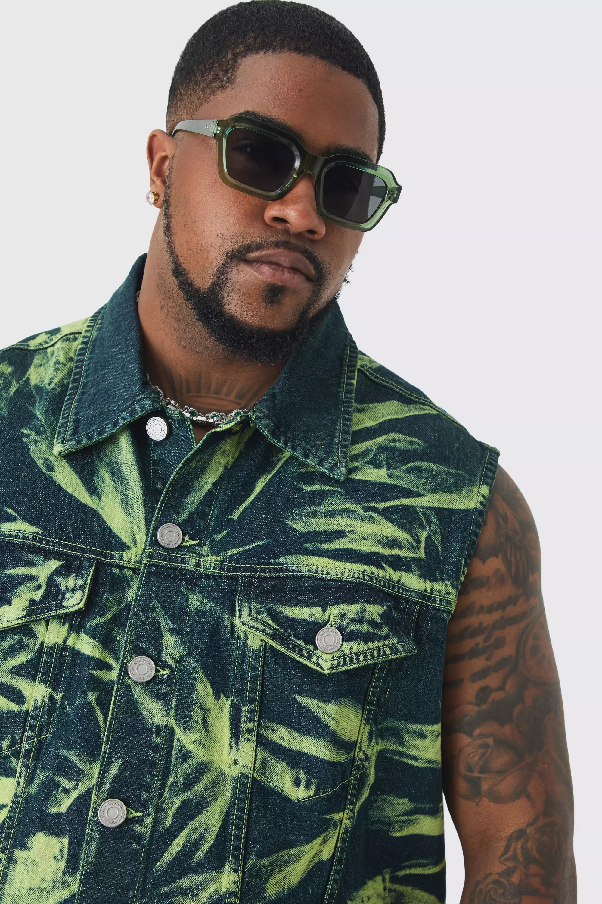Giacca Smanicata Taglie Forti In Denim Candeggiato, Green immagine alternativa