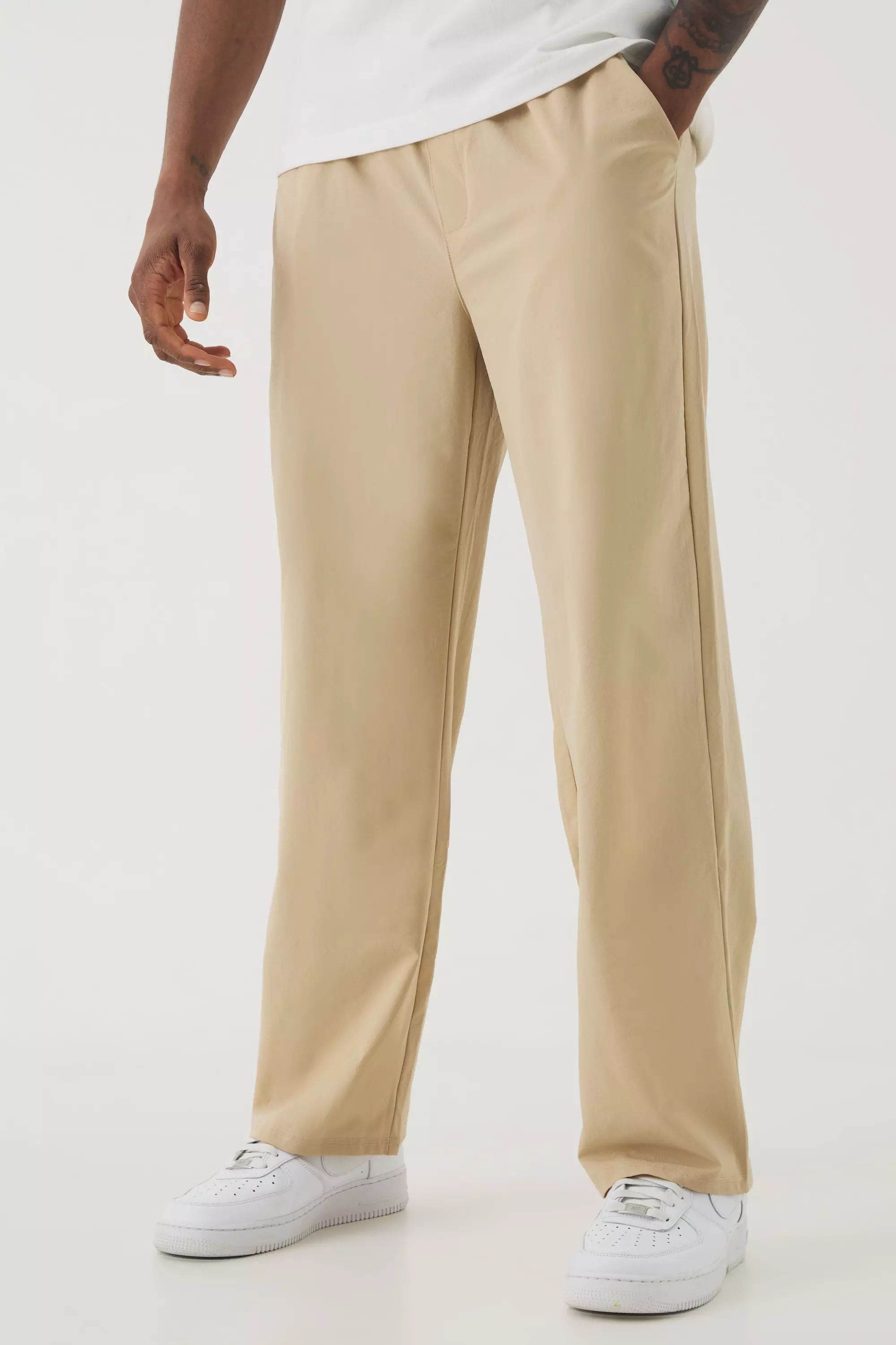 Tall Elasticated Waist Lightweight Technical Stretch Relaxed Cropped Pants Stone