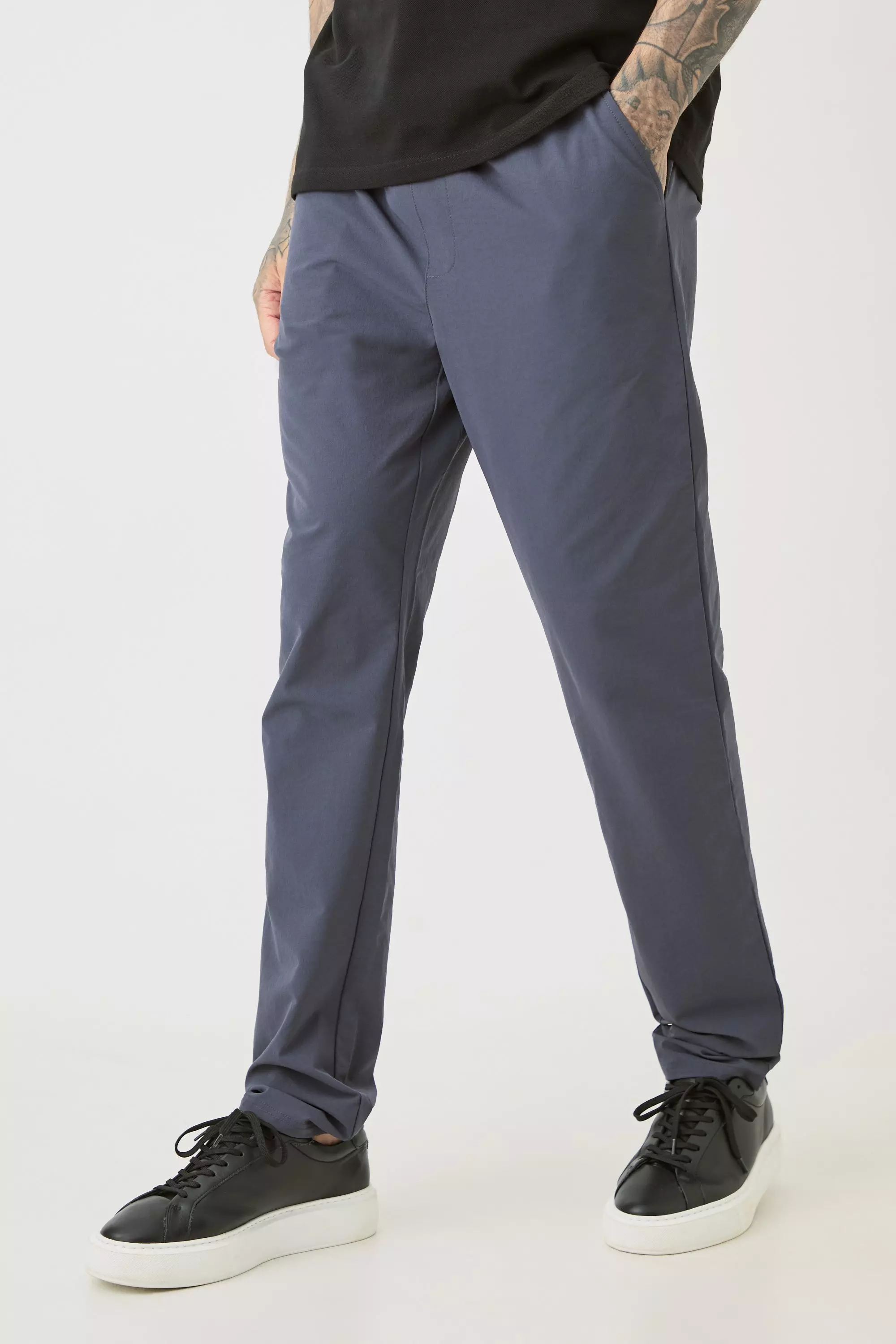 Grey Tall Elasticated Lightweight Technical Stretch Slim Fit Pants