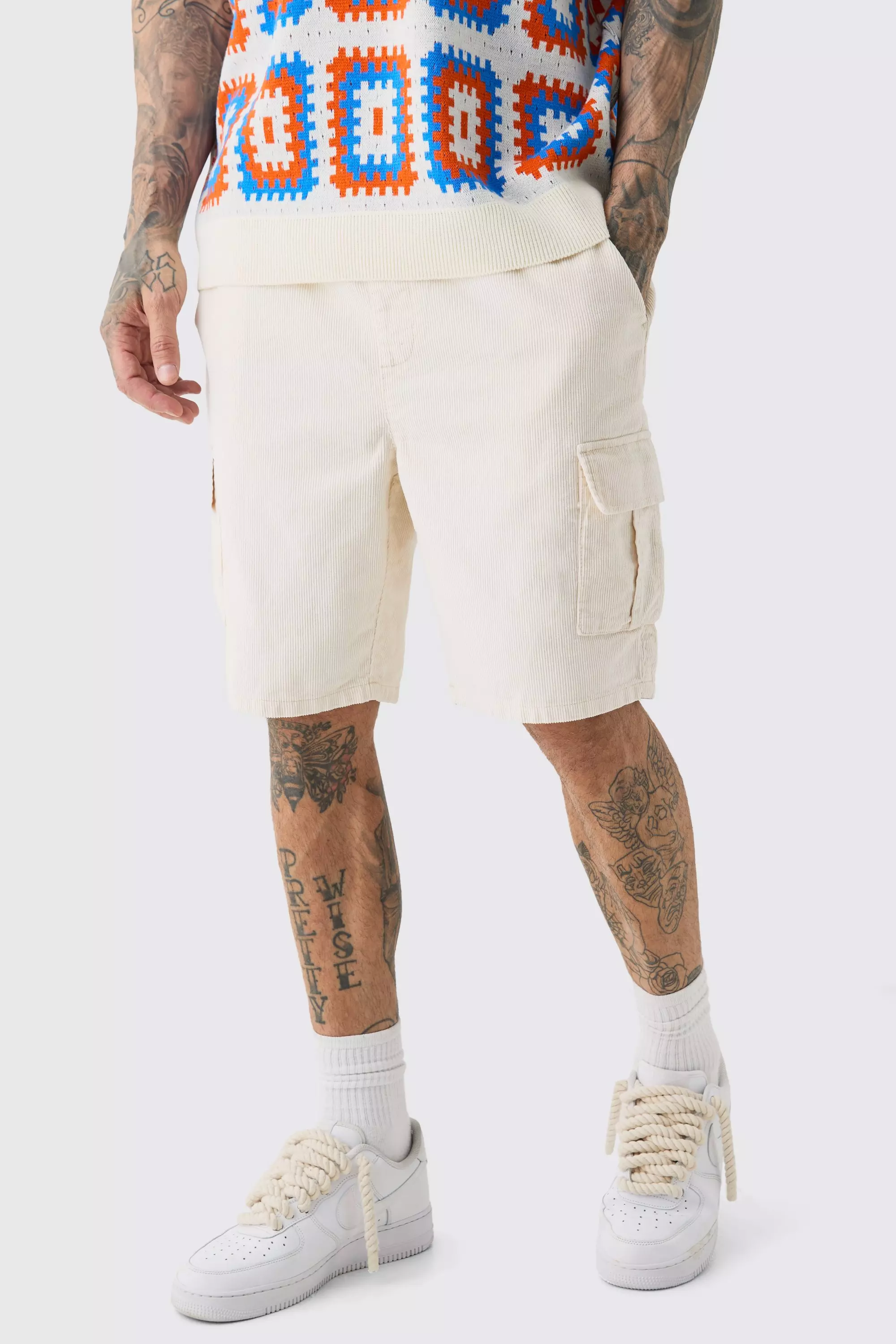 Tall Cord Cargo Shorts In Stone Stone