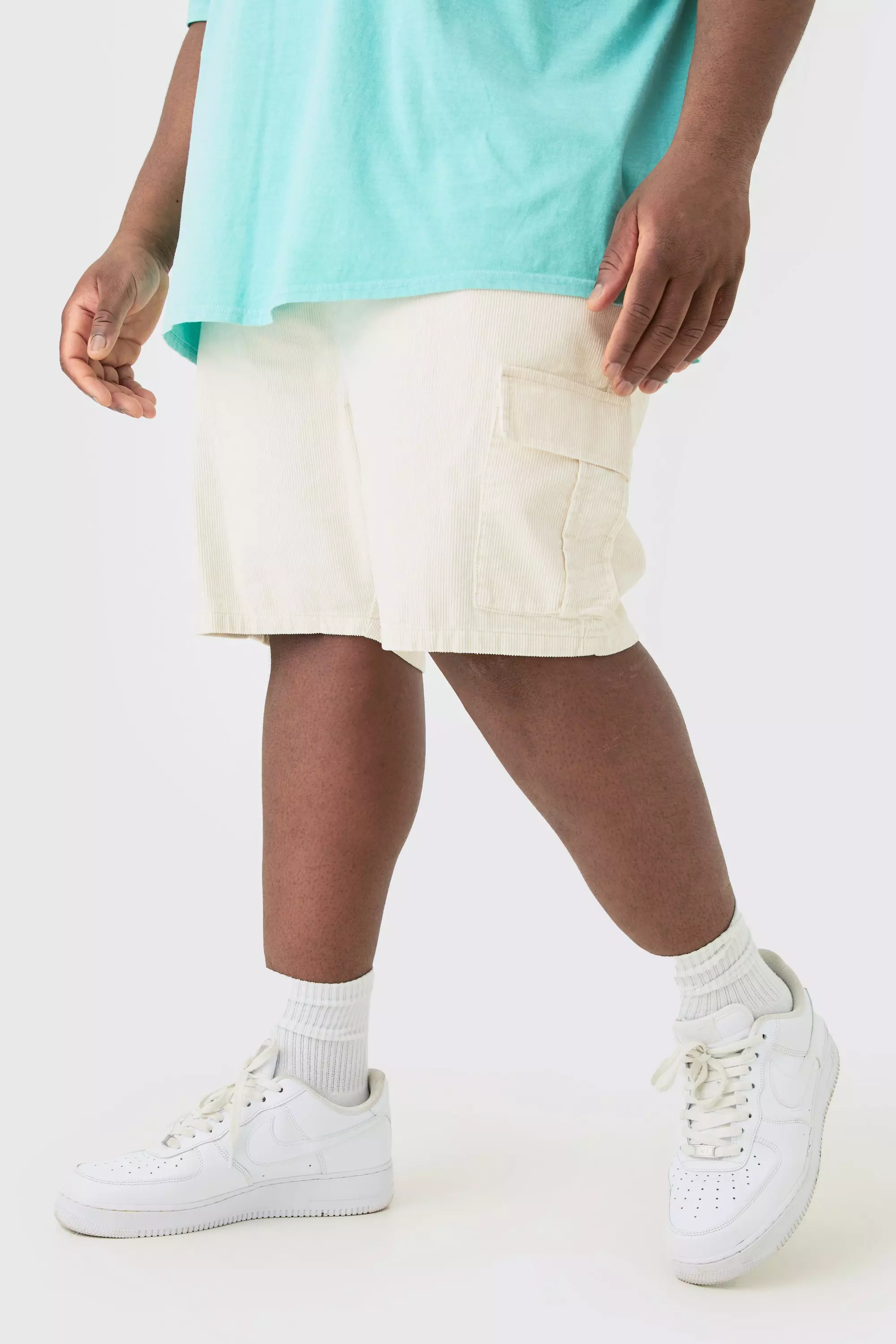 Plus Cord Cargo Shorts In Stone Stone