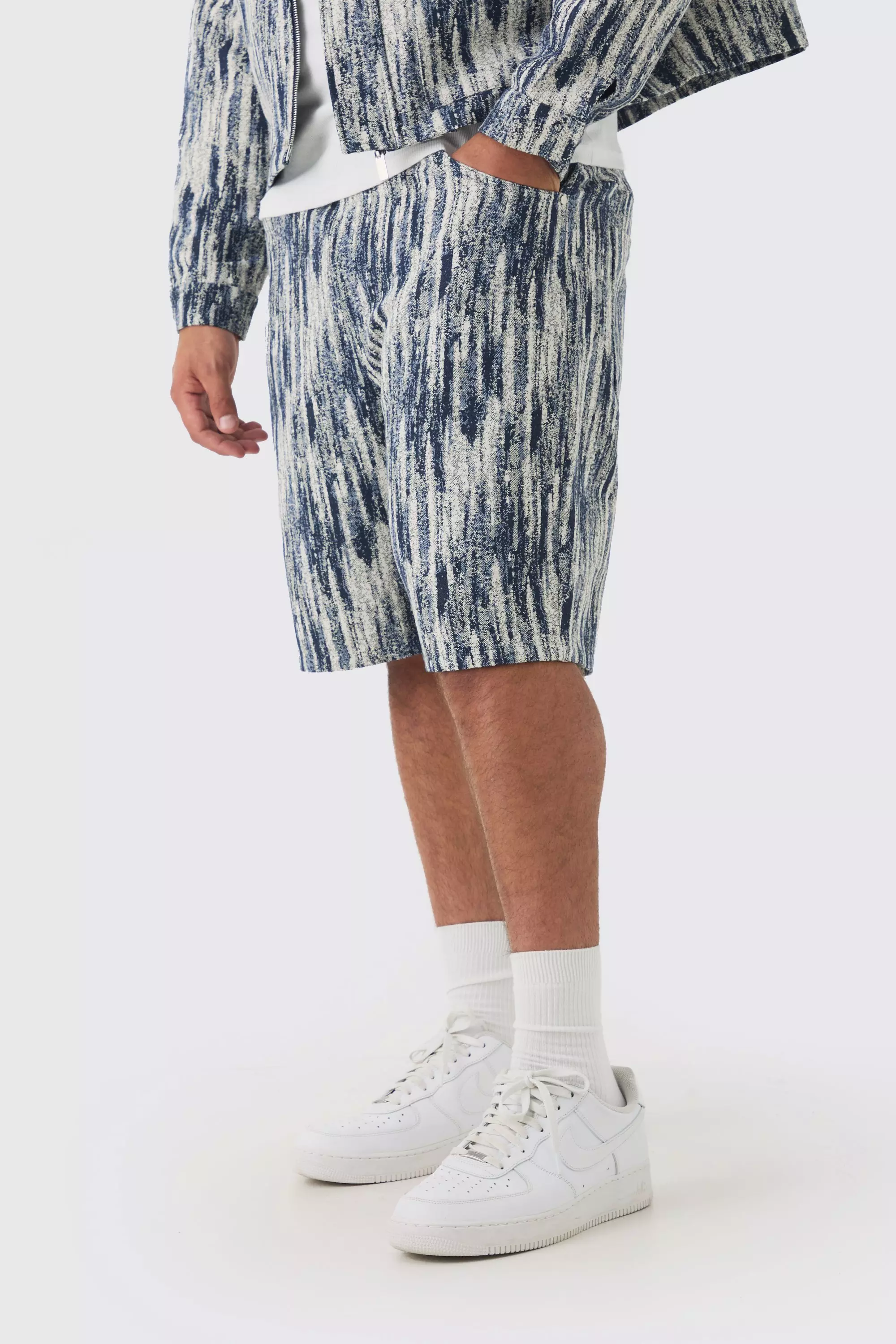 Dark blue Plus Relaxed Fit Fabric Interest Denim Shorts alternative image