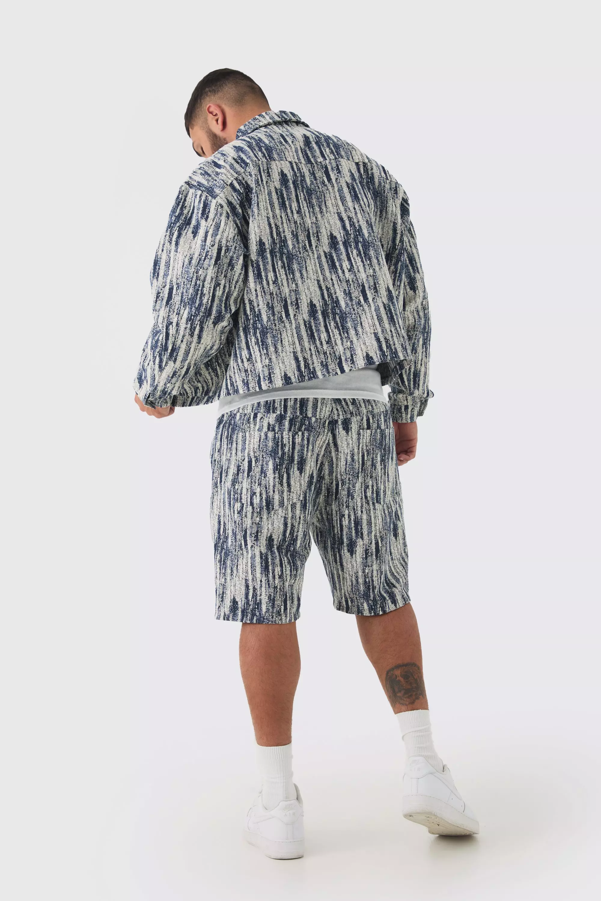Dark blue Plus Relaxed Fit Fabric Interest Denim Shorts alternative image