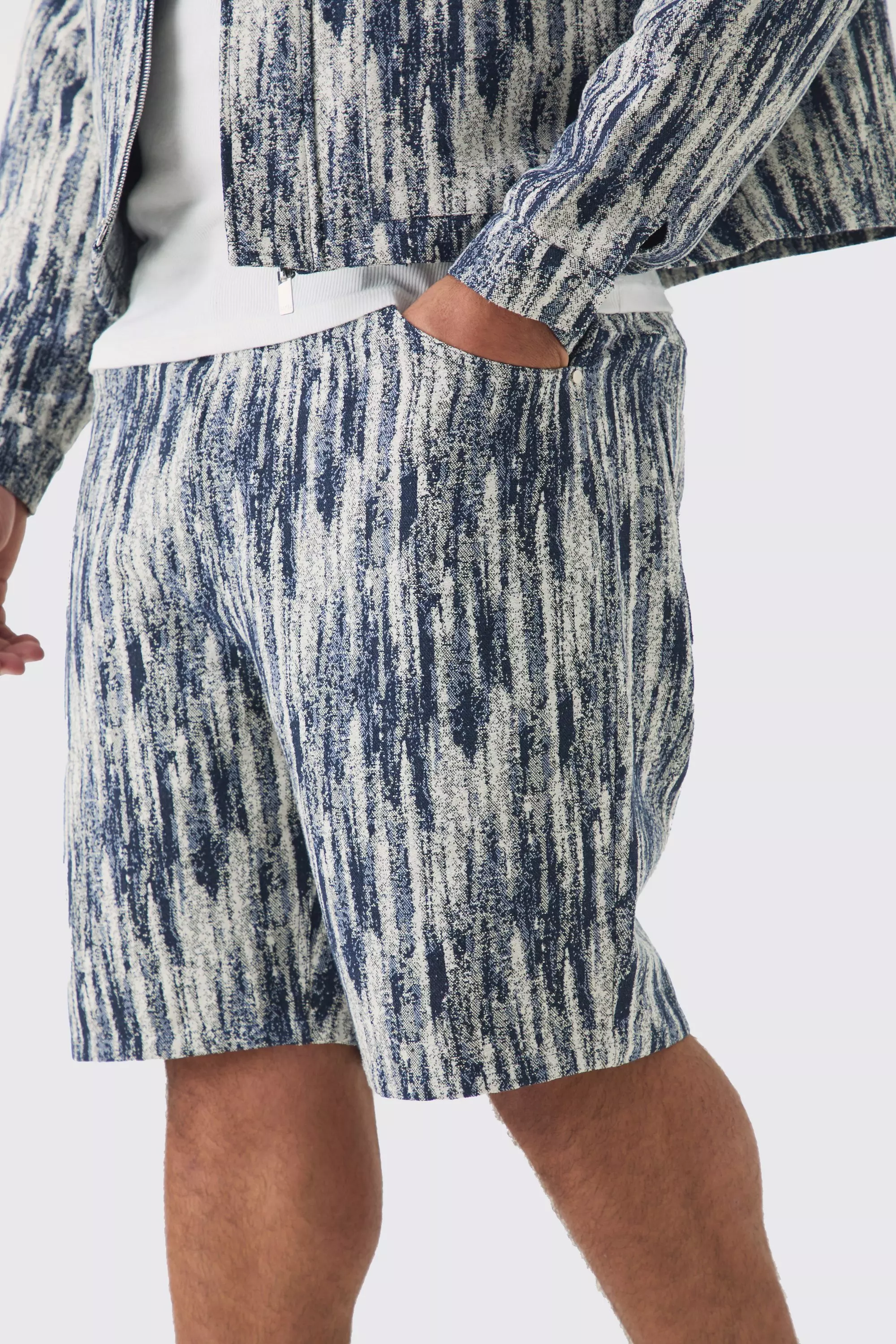 Dark blue Plus Relaxed Fit Fabric Interest Denim Shorts alternative image