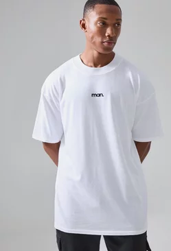 White Man Active Oversized Extended Neck Sport Logo T-shirt