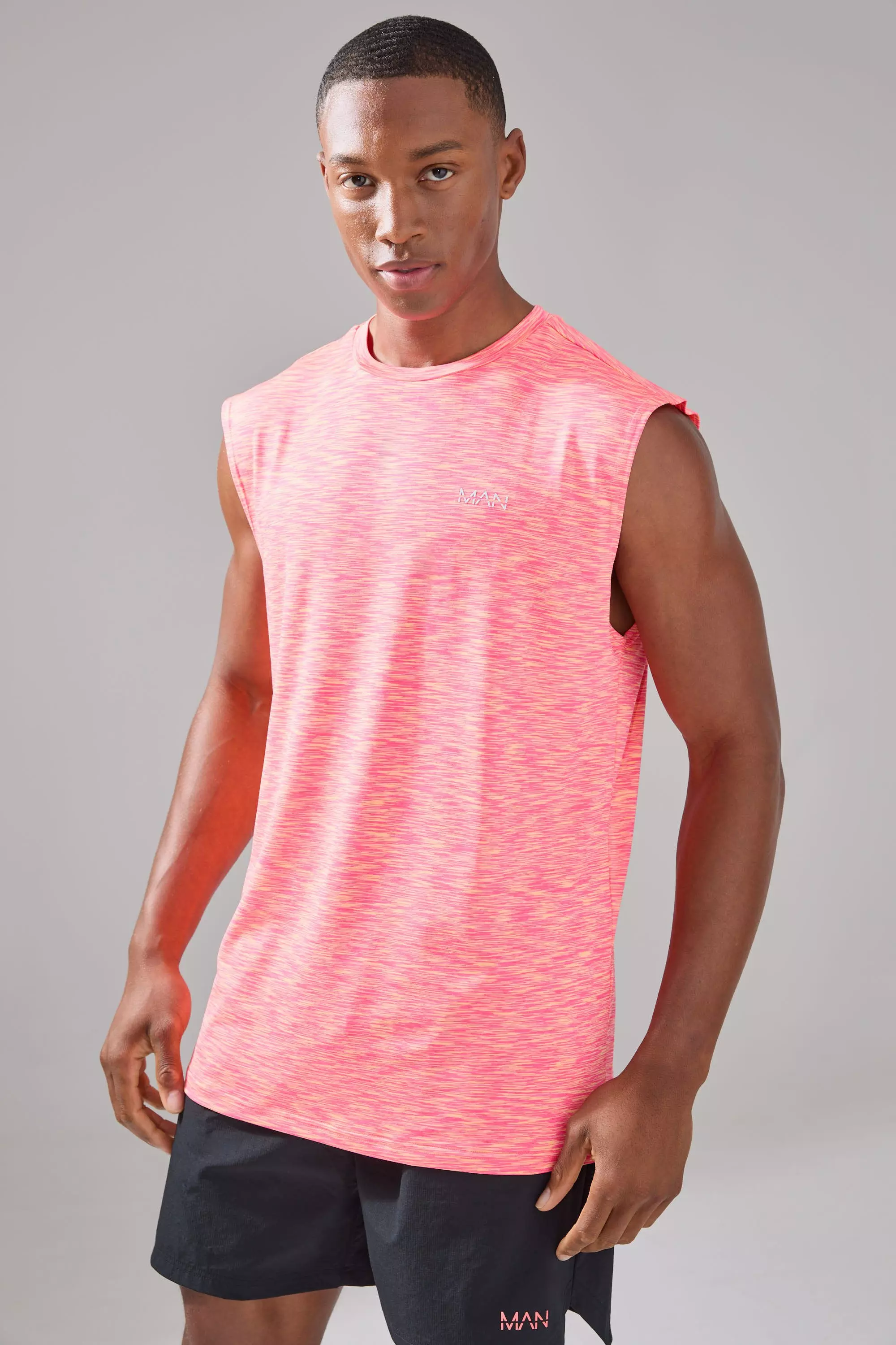 Man Active Lightweight Space Dye Marl Regular Fit Tank Pink