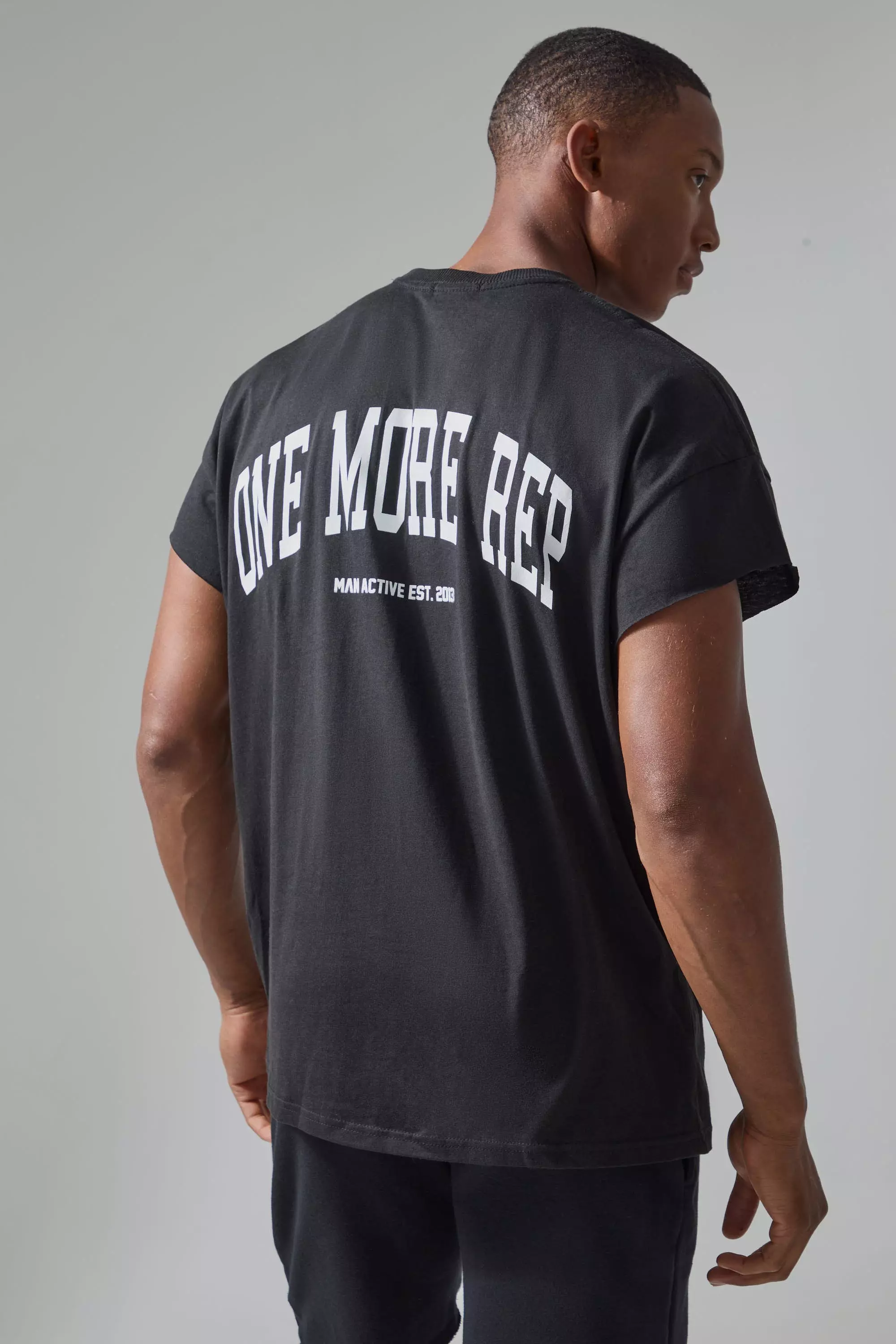 Man Active Oversized One More Rep Cut Off T-shirt Black