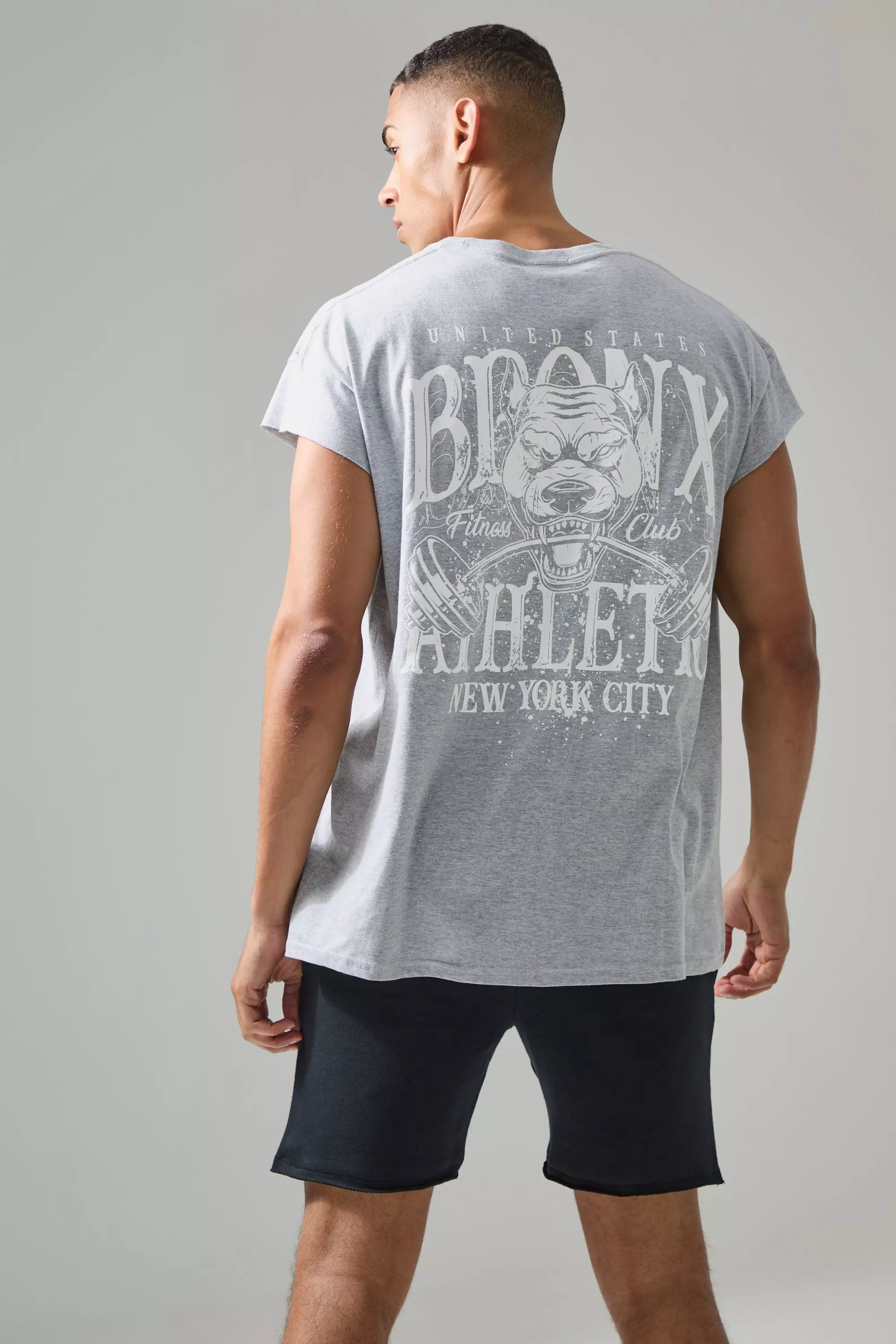 Grey Man Active Oversized Bronx Barbell Cut Off T-shirt