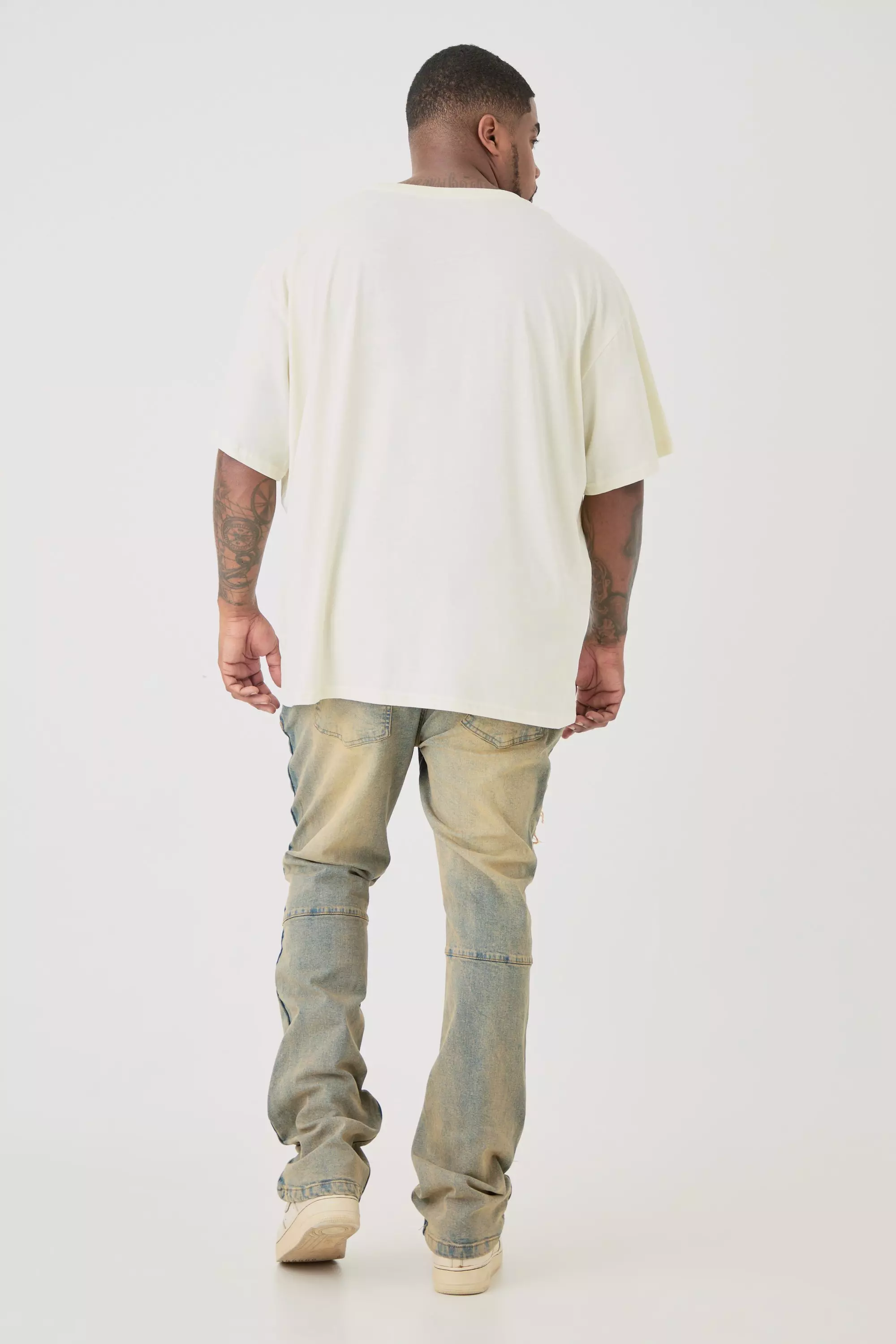 Bleach wash Plus Distressed Stretch Skinny Flared Jeans alternative image