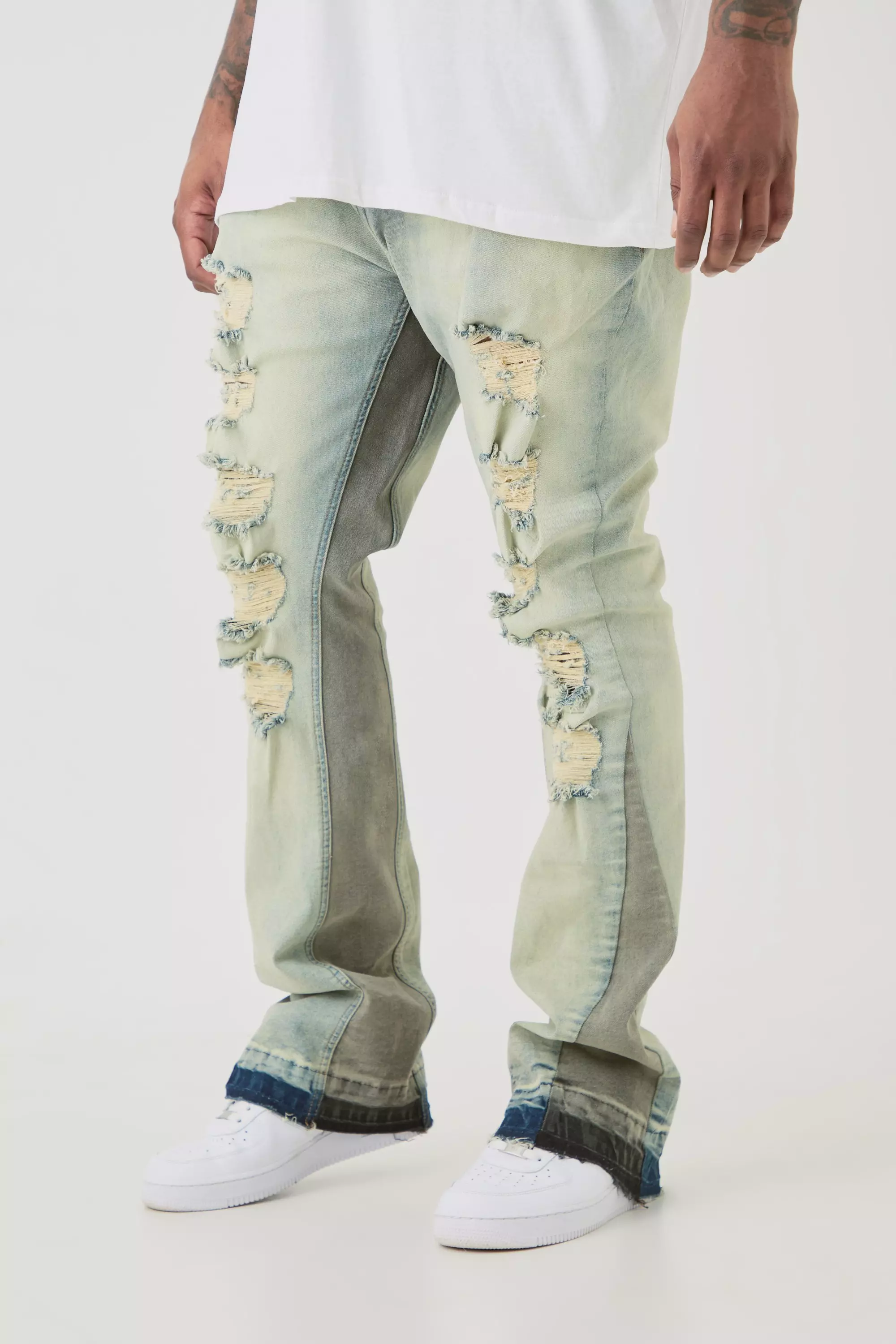 Plus Ripped Gusset Detail Stretch Skinny Flared Jeans | boohooMAN