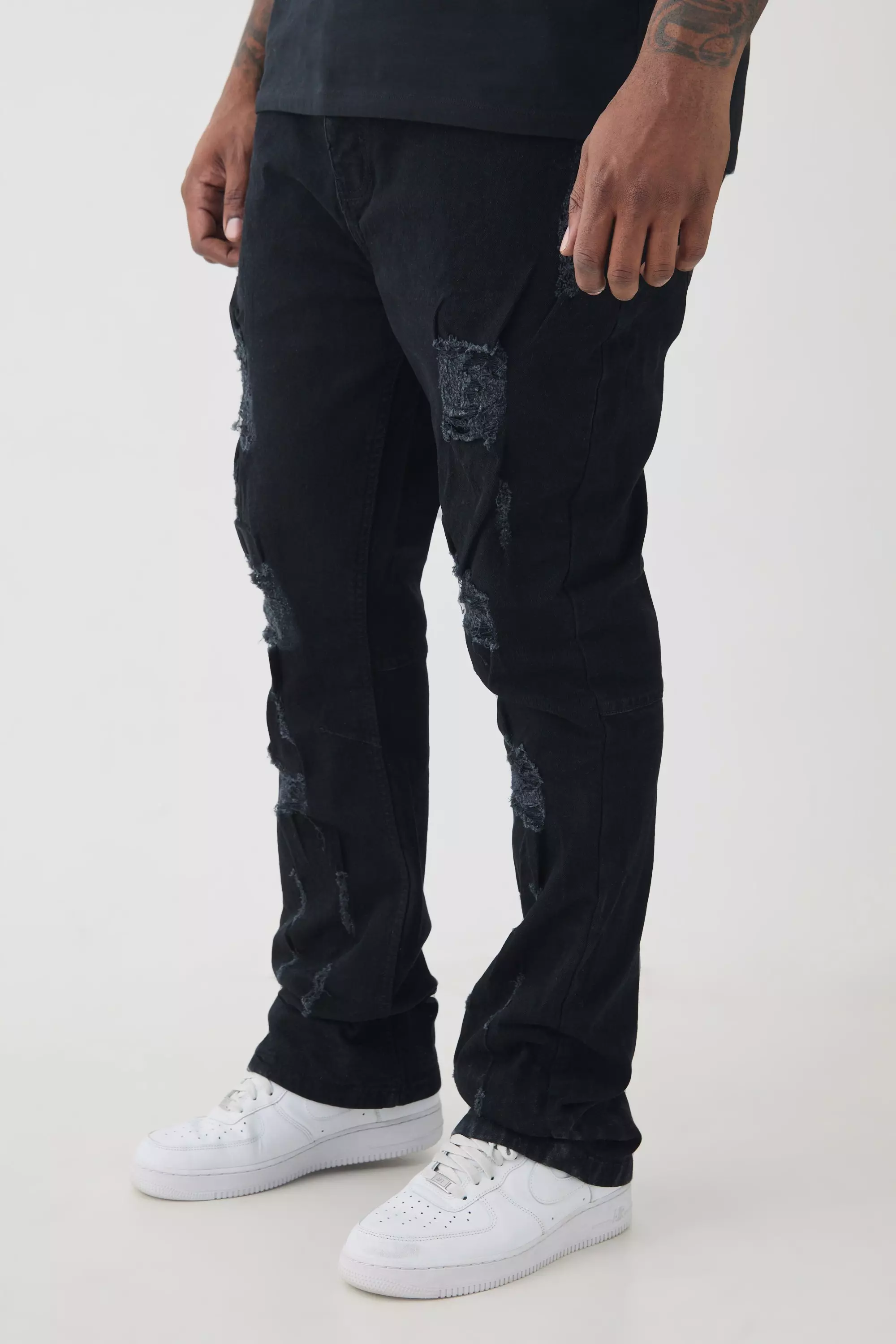 True black Plus Distressed Multi Ripped Skinny Flared Jeans alternative image