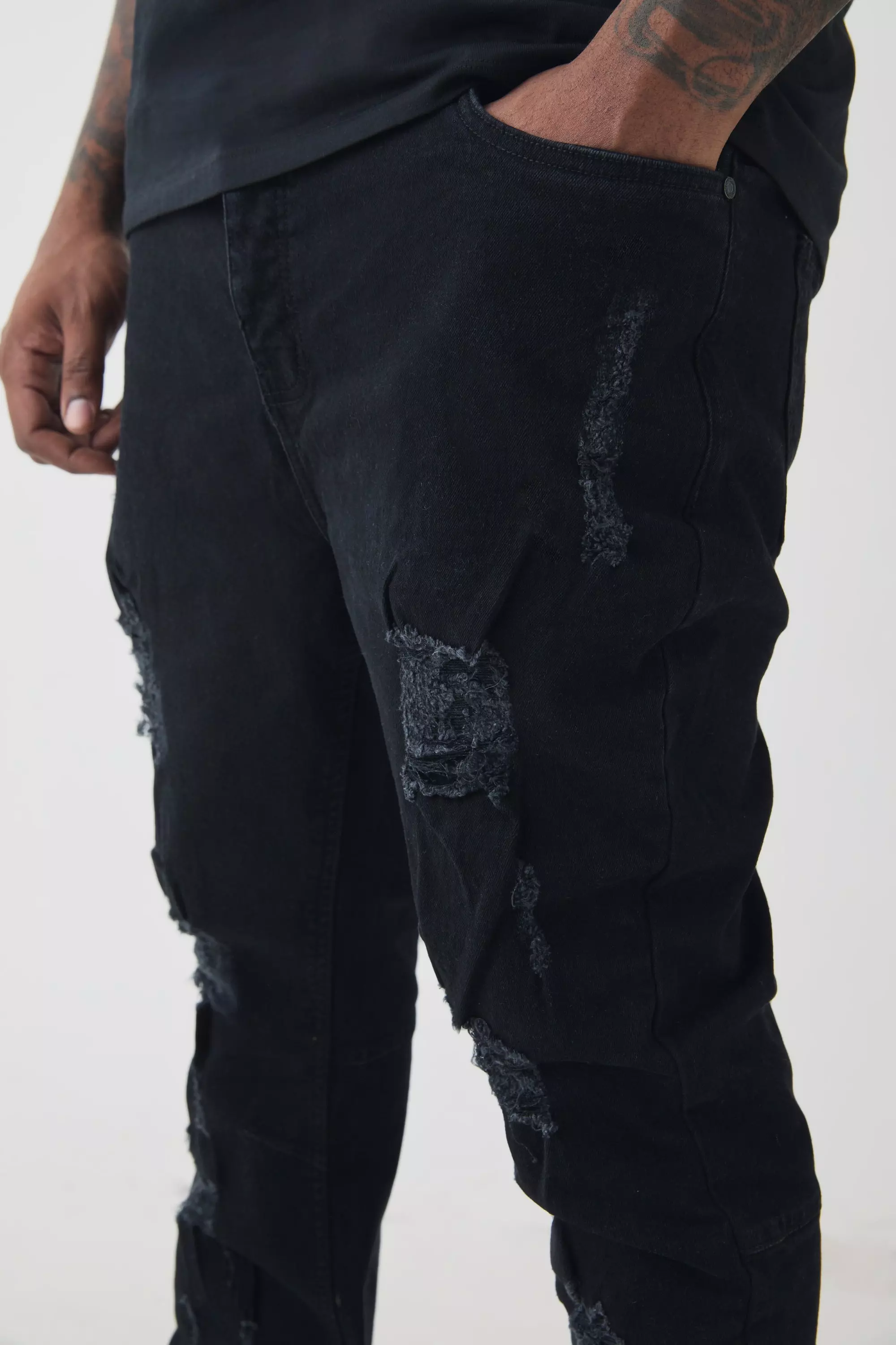 True black Plus Distressed Multi Ripped Skinny Flared Jeans alternative image