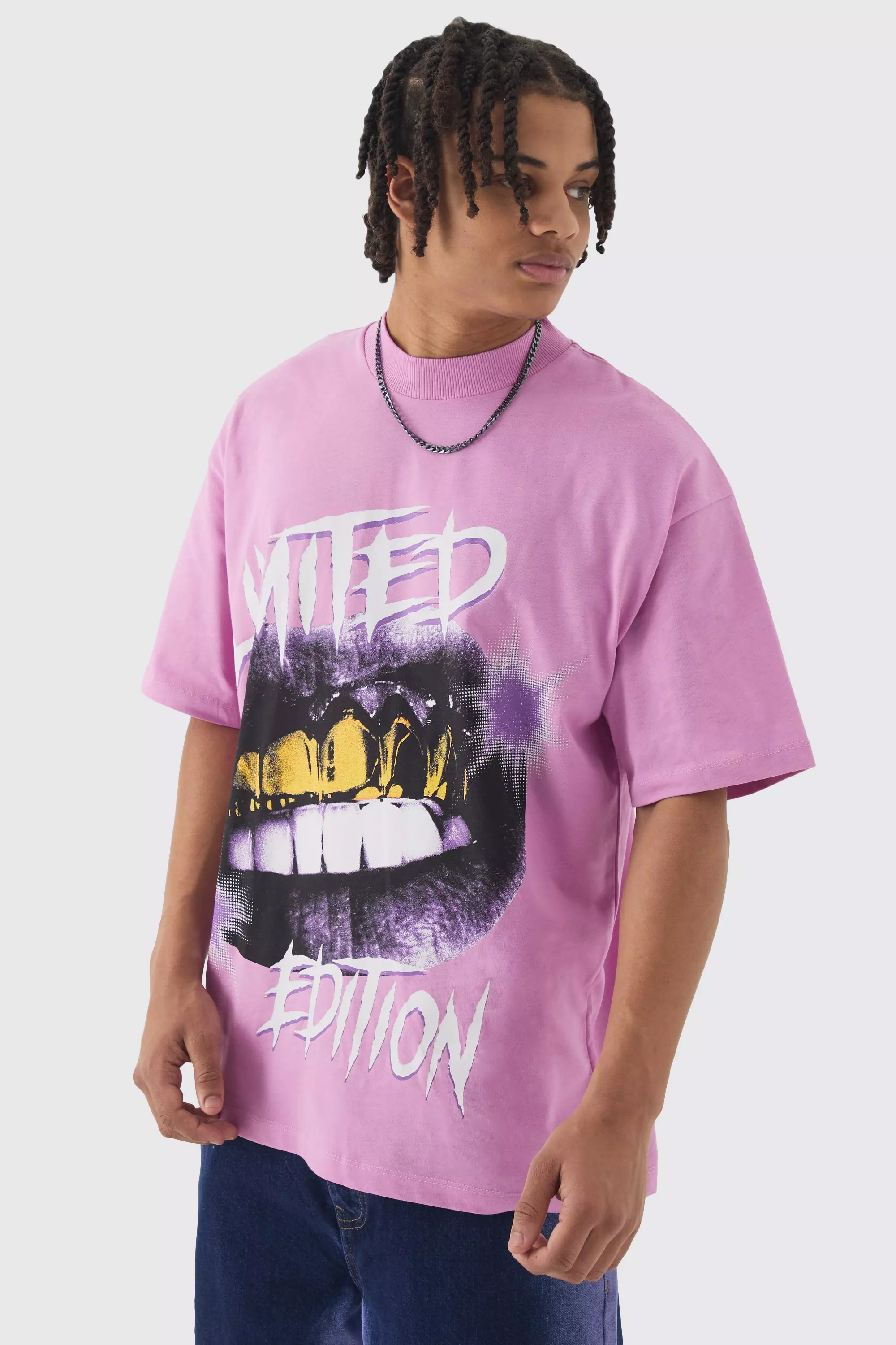 Pink Oversized Extended Neck Limited Edition Graphic T-shirt