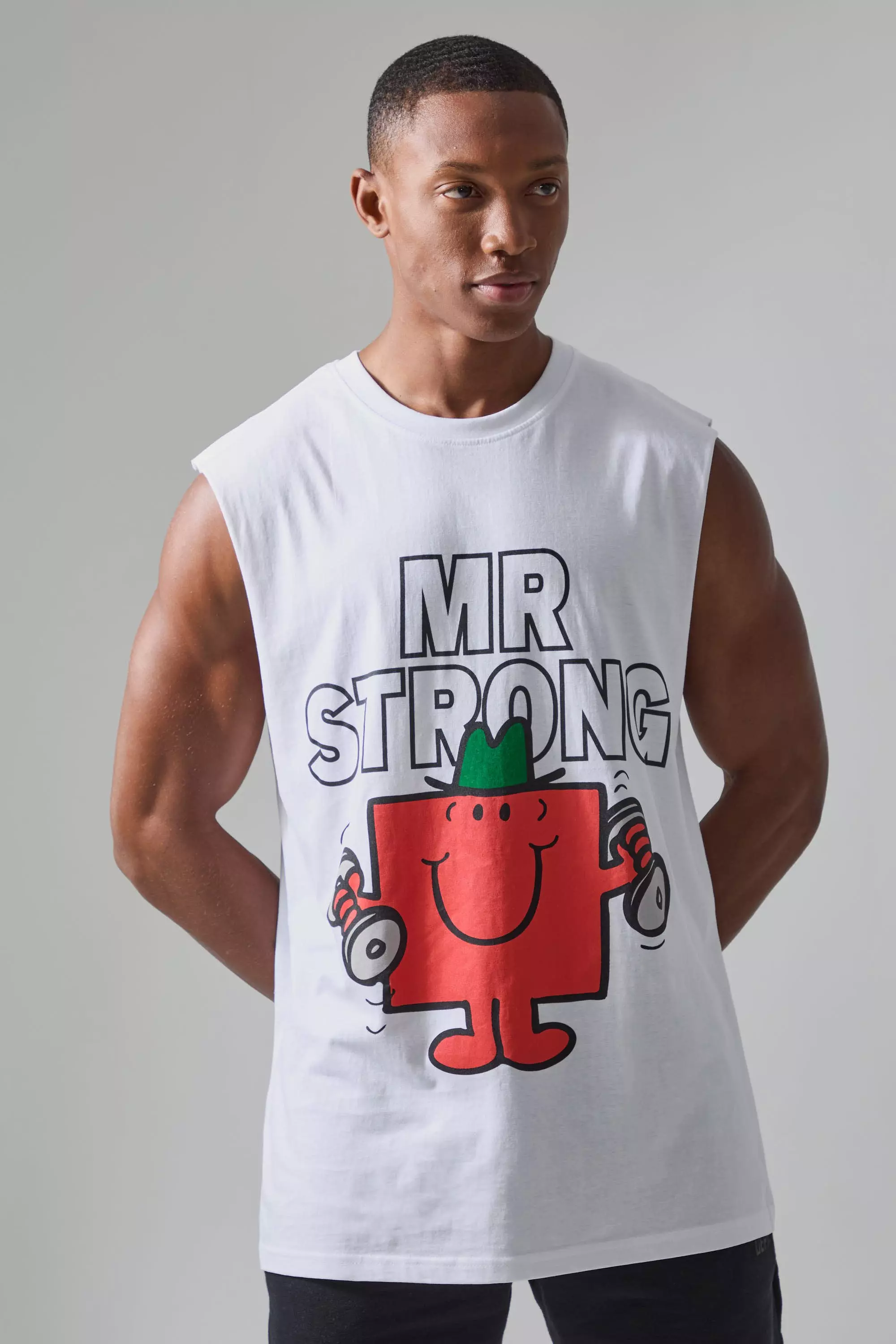 Active Mr Men Mr Strong License Reg Fit Tank White