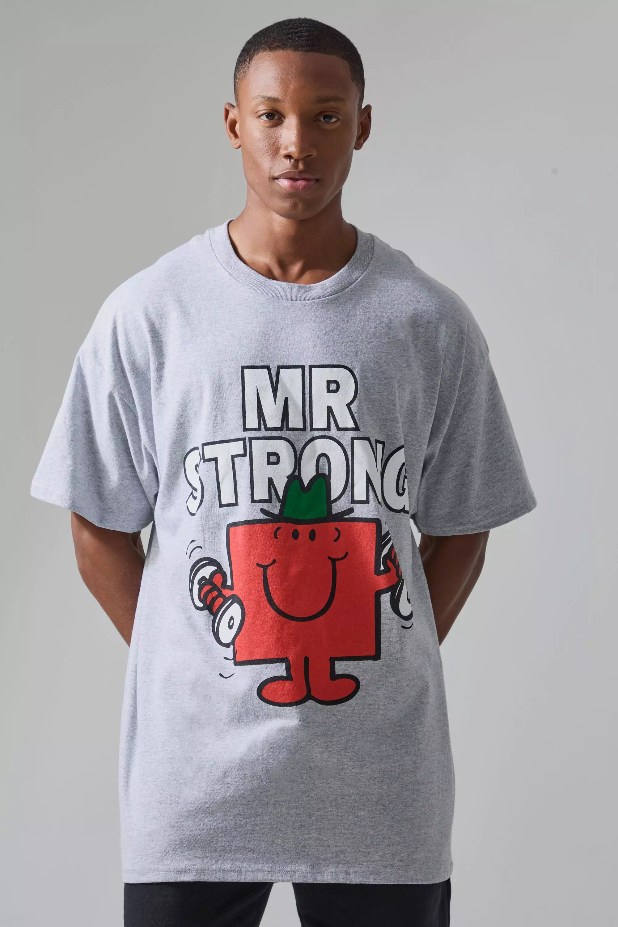 Grey Active Mr Men Mr Strong License Oversized T-shirt