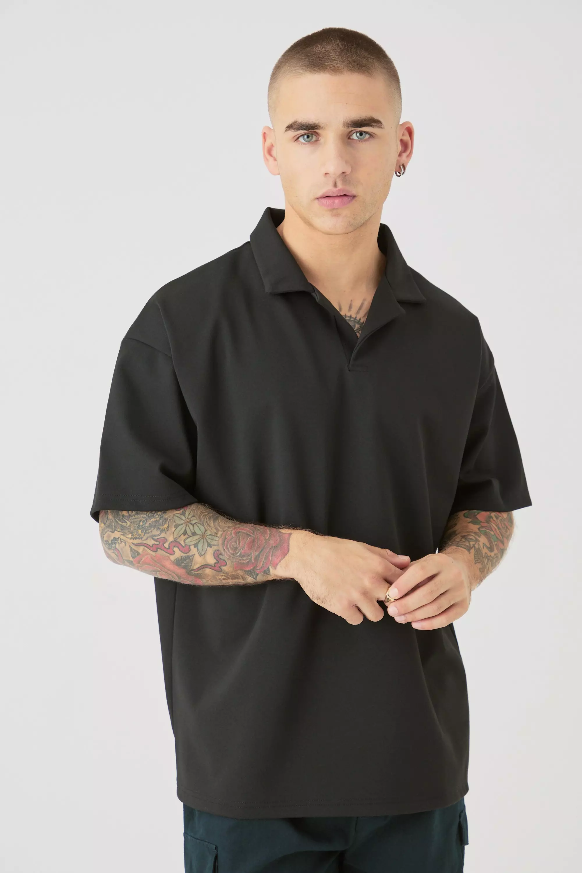 Oversized Heavy Premium Revere Polo Black