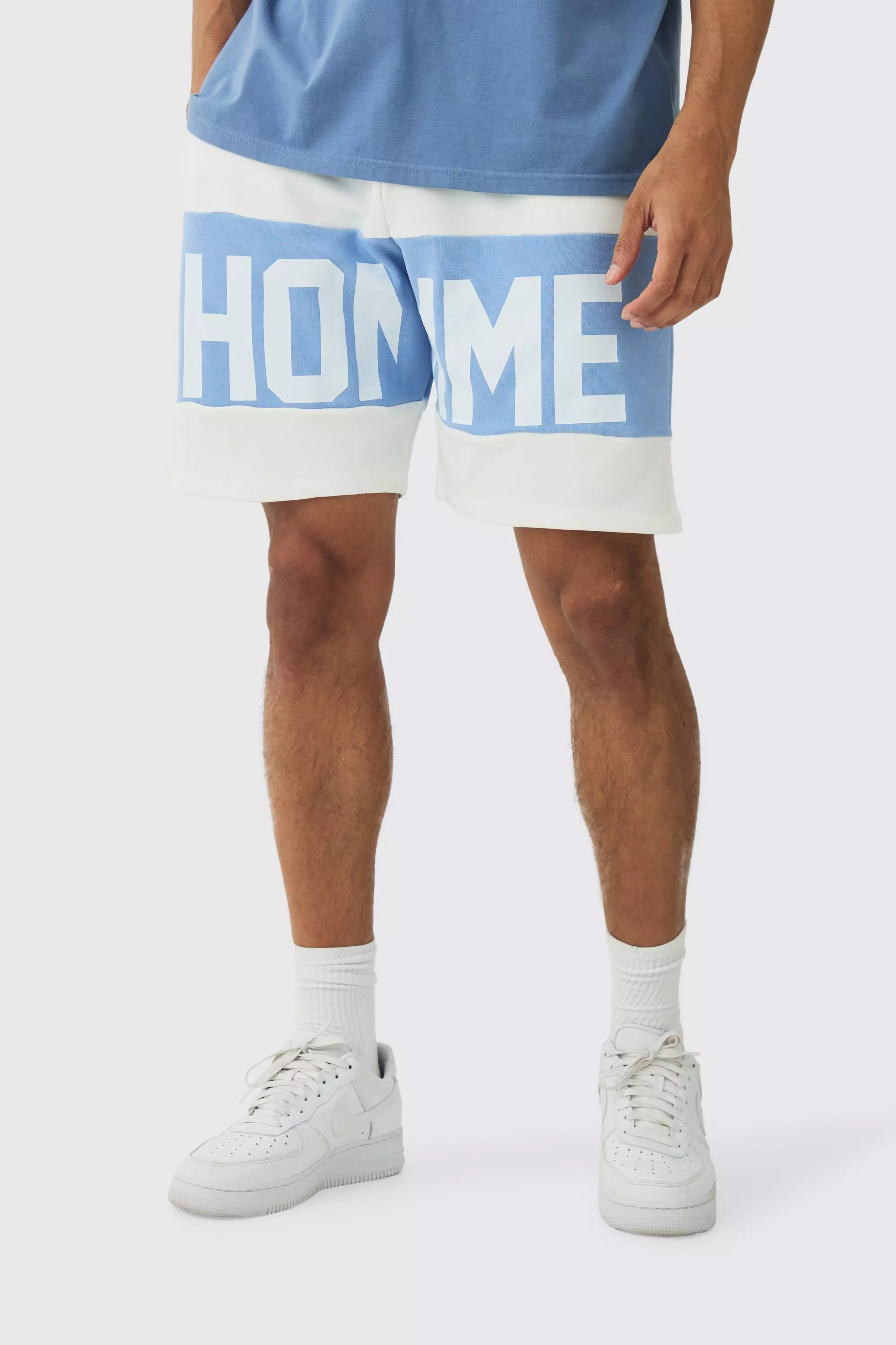 Relaxed Homme Print Split Hem Short Blue