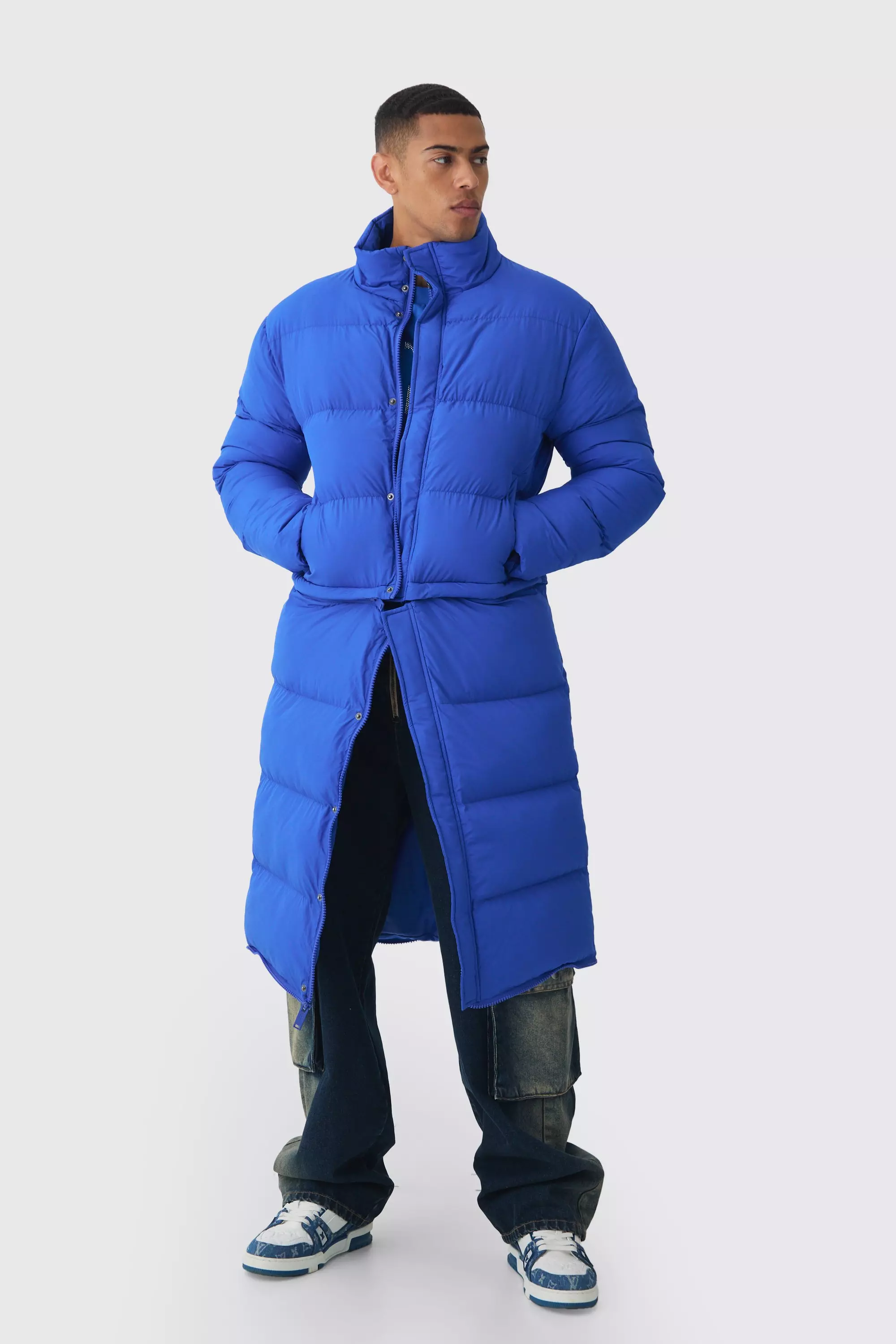 3 In 1 Longline Puffer With Detachable Bag In Blue Blue