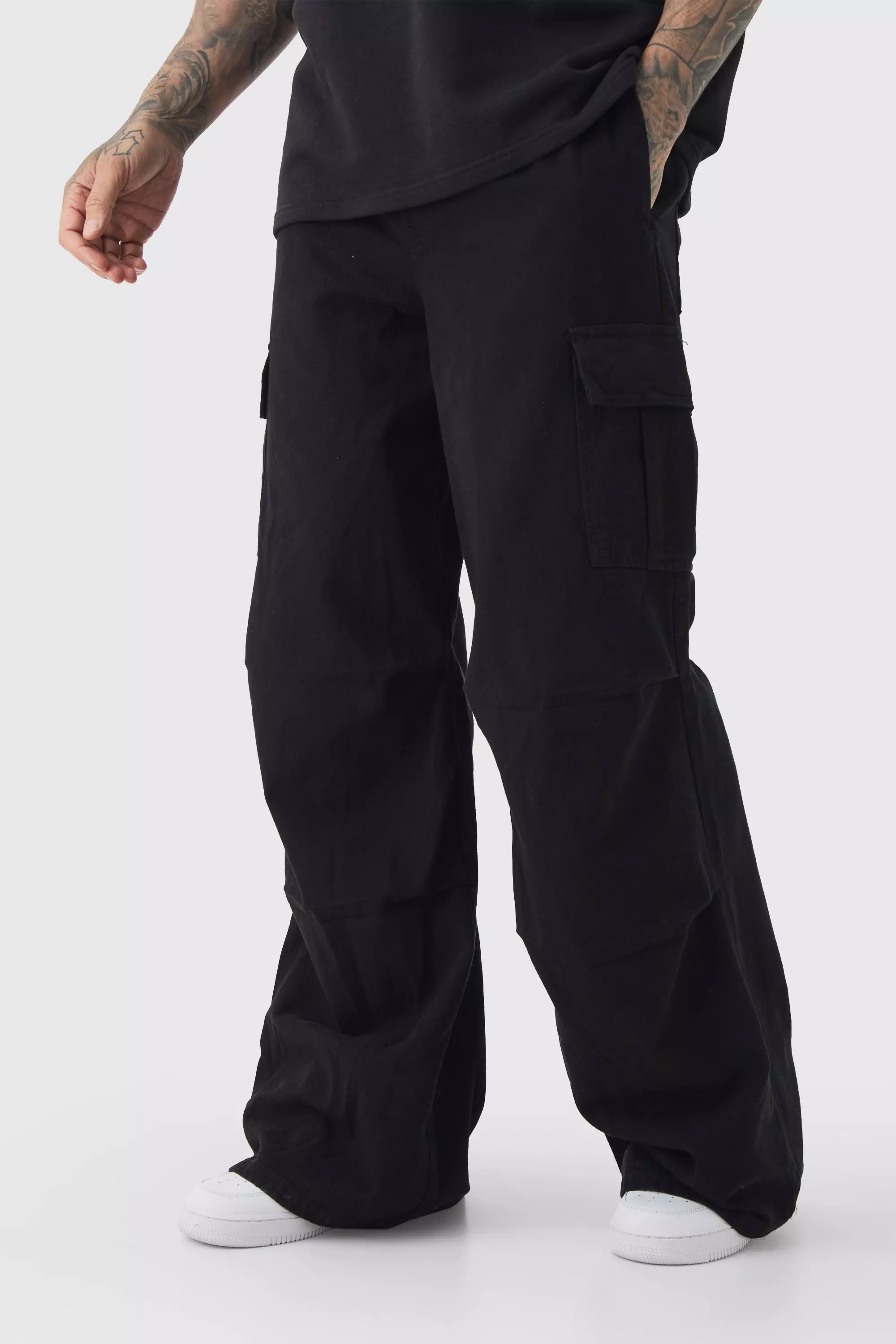 Black Tall Extreem Baggy Cargo Broek In Zwart alternatieve afbeelding