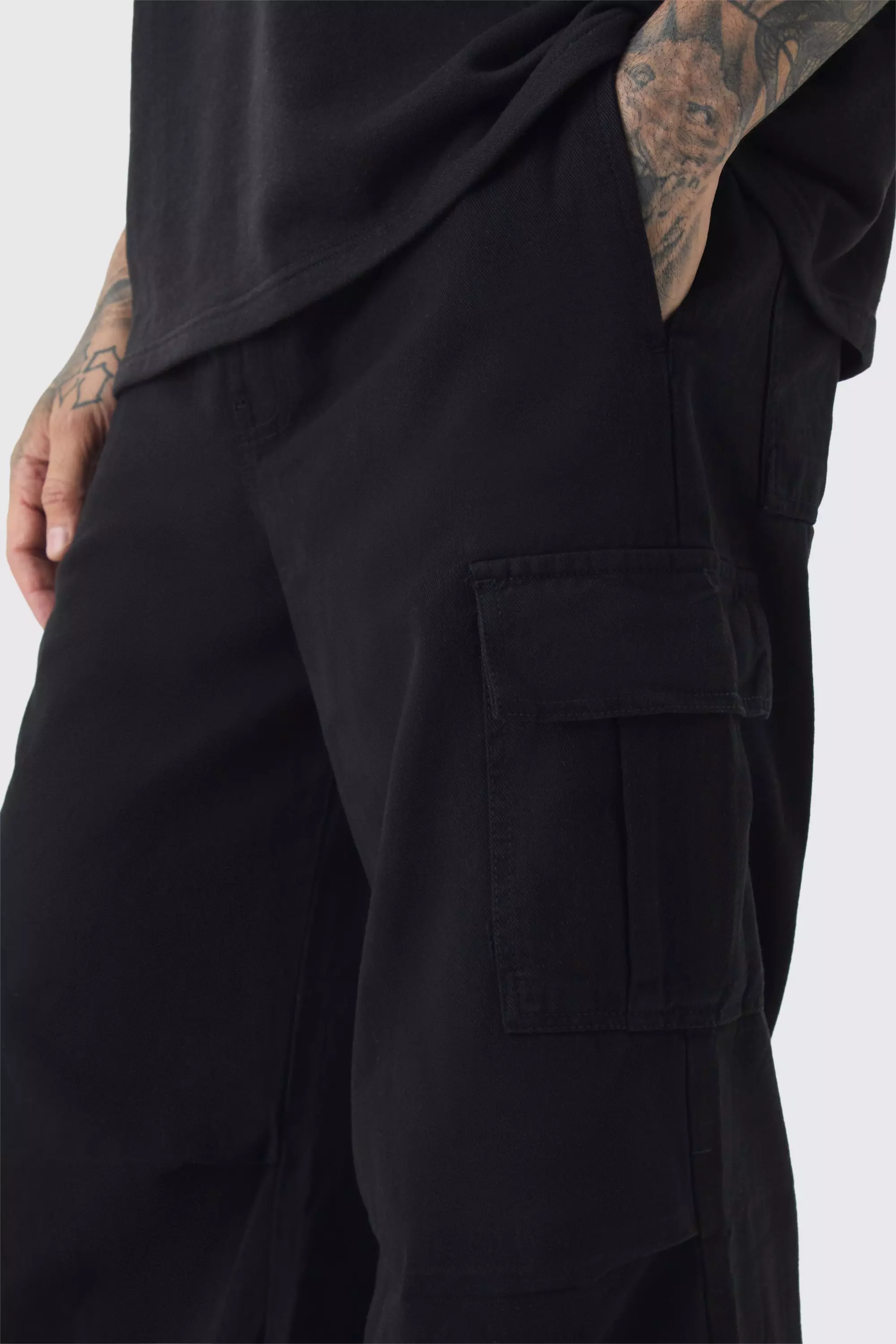 Black Tall Extreem Baggy Cargo Broek In Zwart alternatieve afbeelding