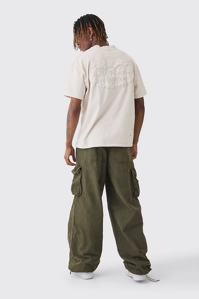 Tall Extreme Baggy Fit Toggle Cargo Pants In Khaki Tall Extreme Baggy Fit Toggle Cargo Pants In Khaki