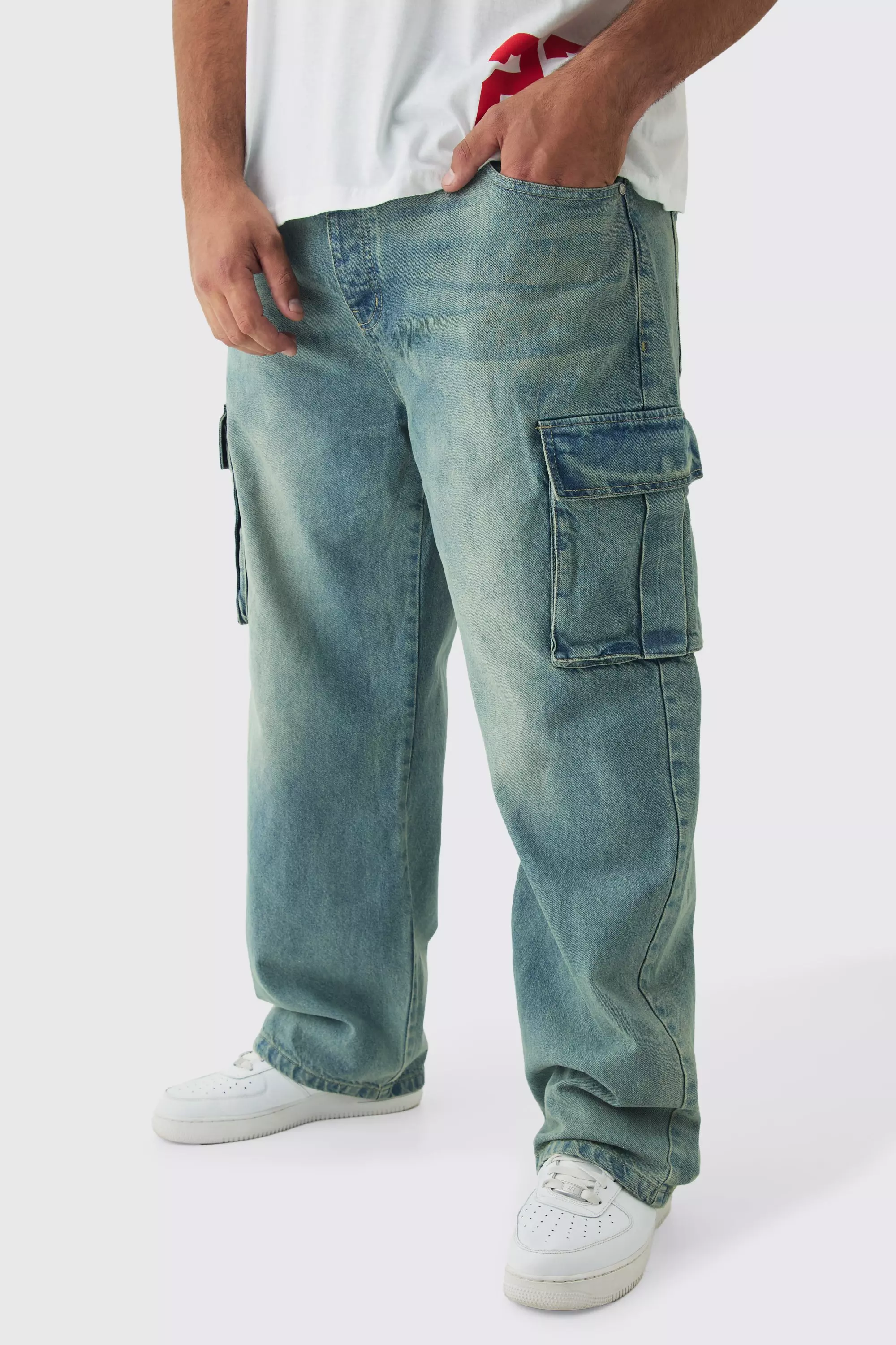 Plus Relaxed Rigid Cargo Jean Antique blue